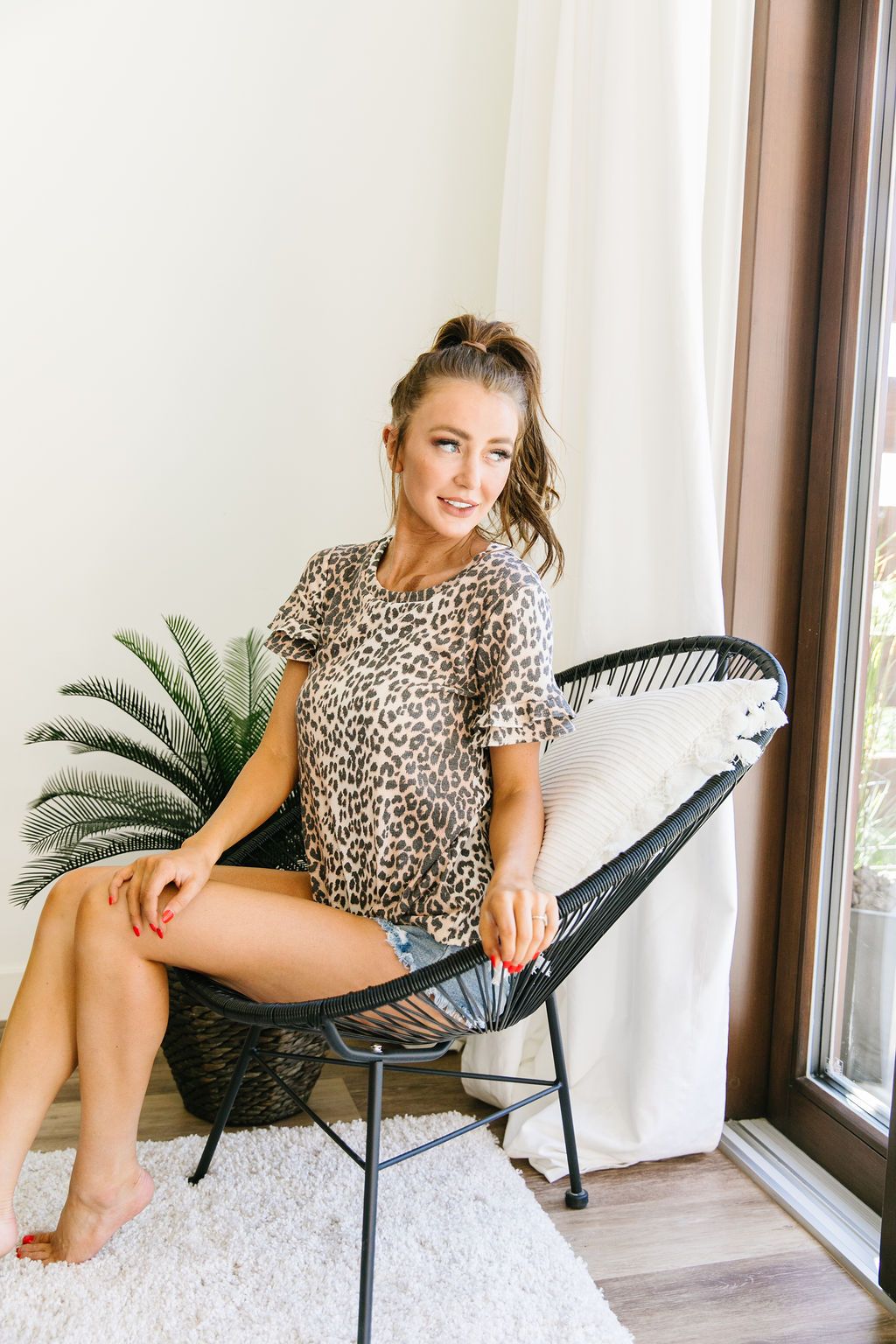 Ruffle Sleeve Leopard Print Top