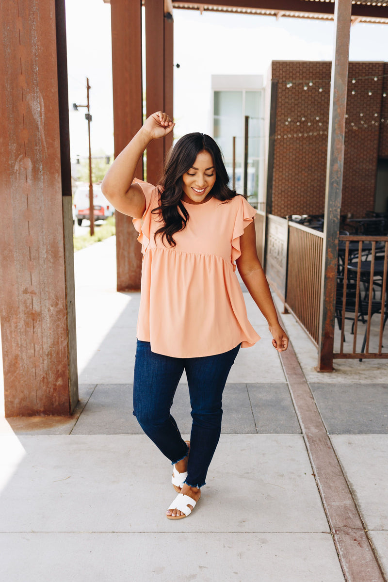 Ruffled Sleeve Baby Doll Blouse In Peach