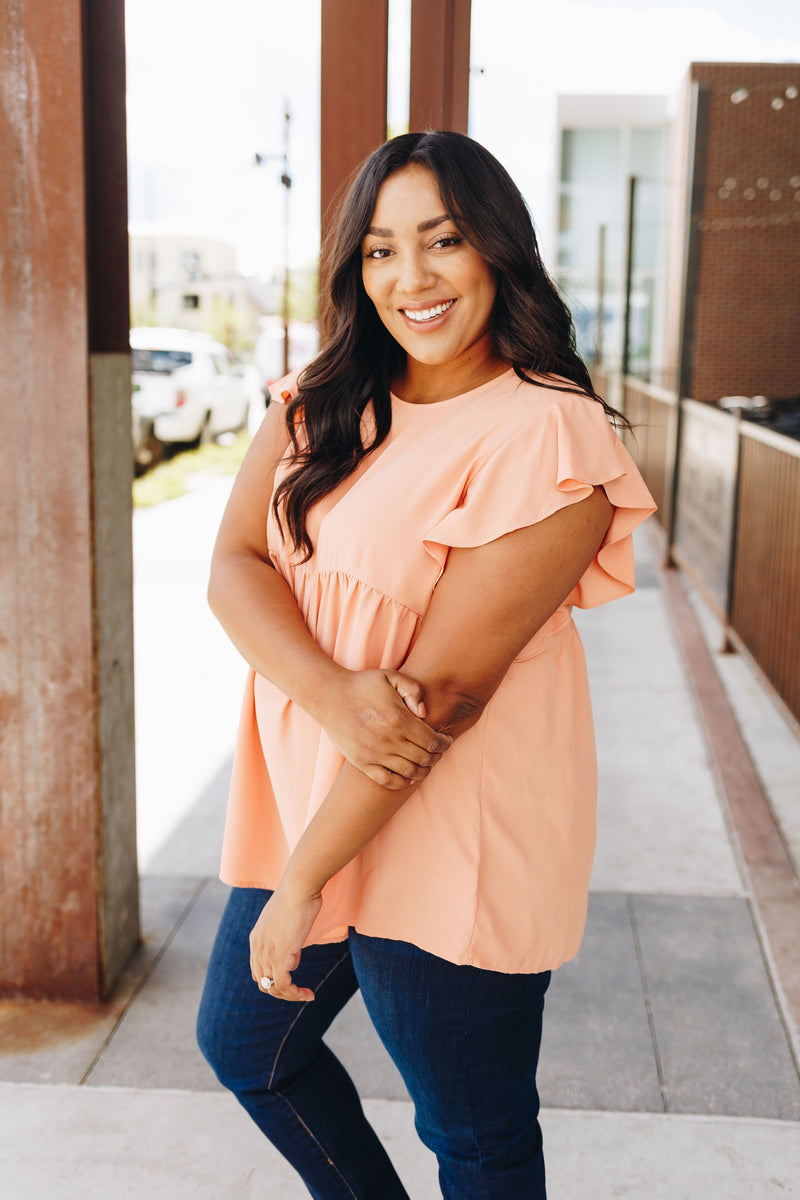 Ruffled Sleeve Baby Doll Blouse In Peach