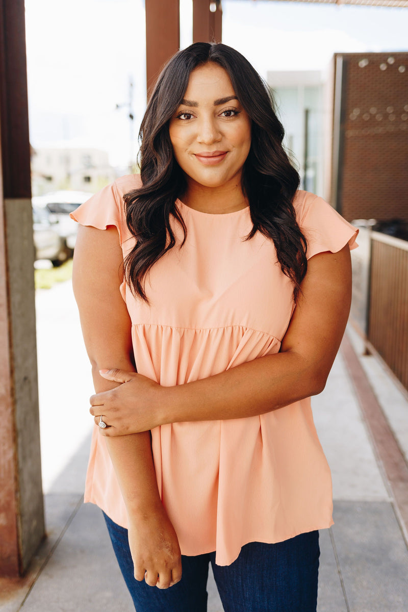 Ruffled Sleeve Baby Doll Blouse In Peach