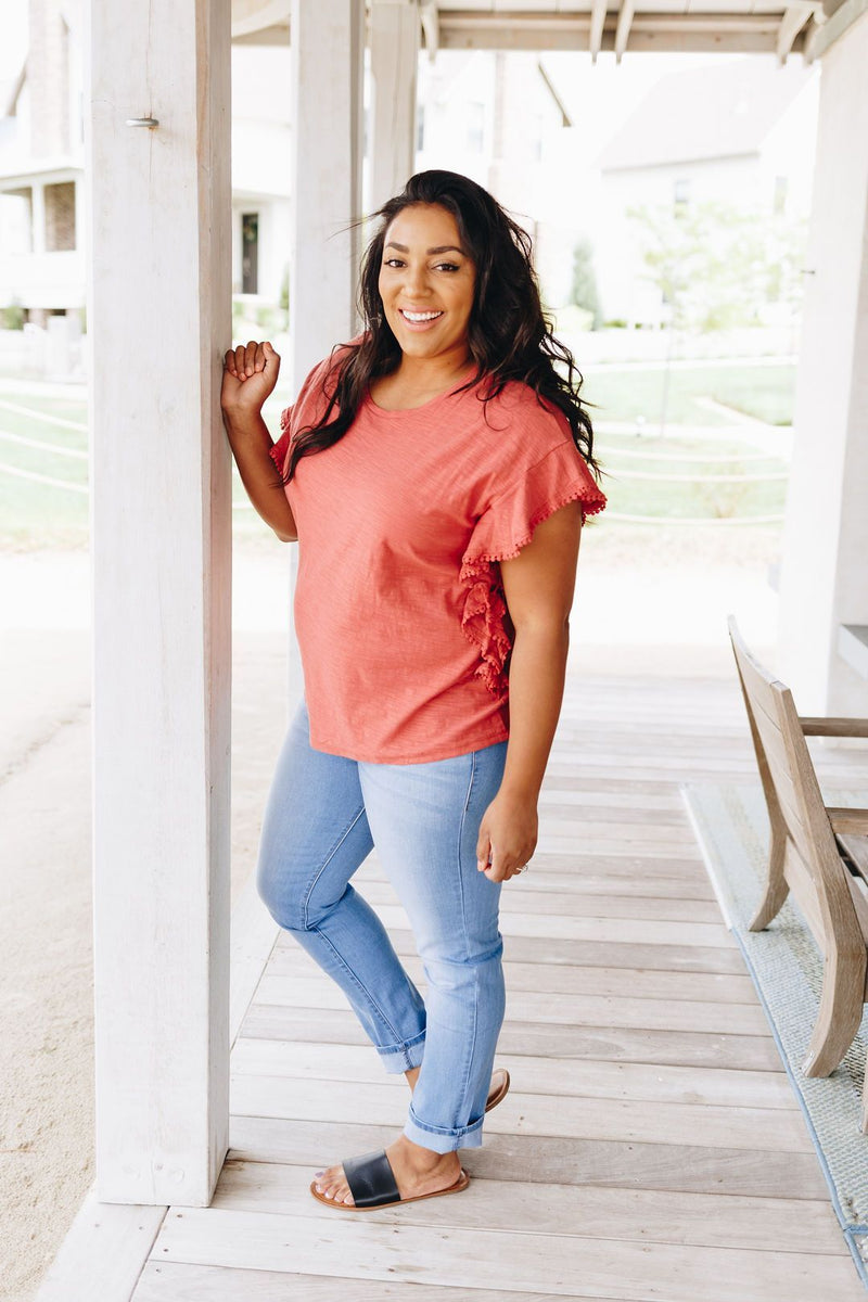 Ruffles On The Side Top In Marsala