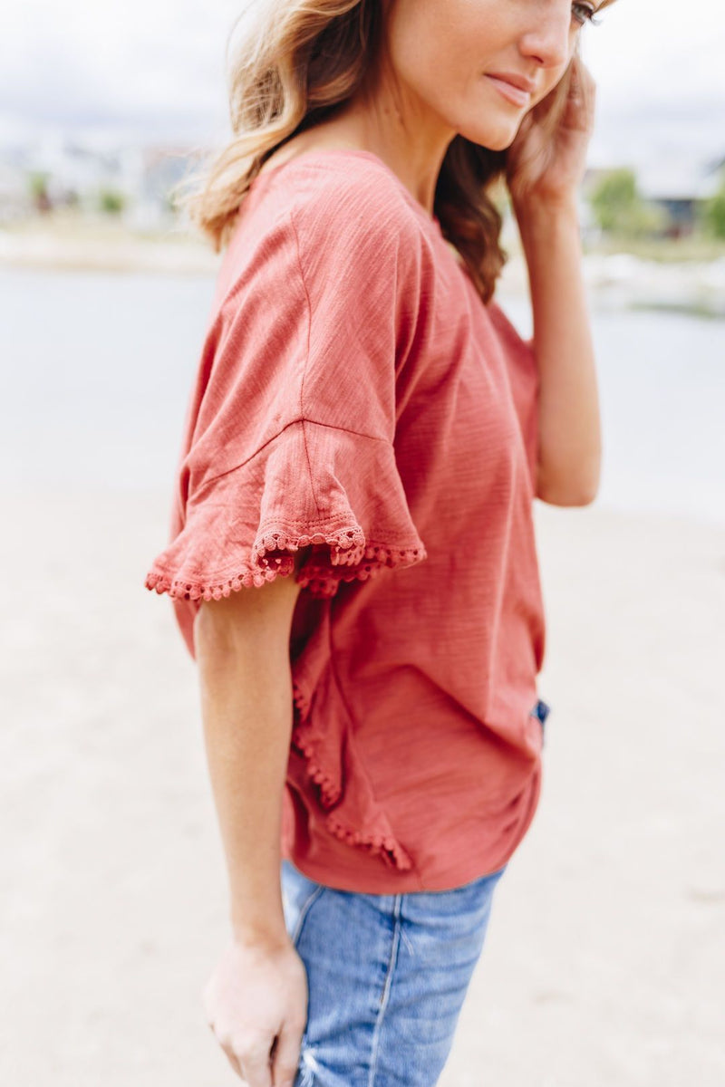 Ruffles On The Side Top In Marsala