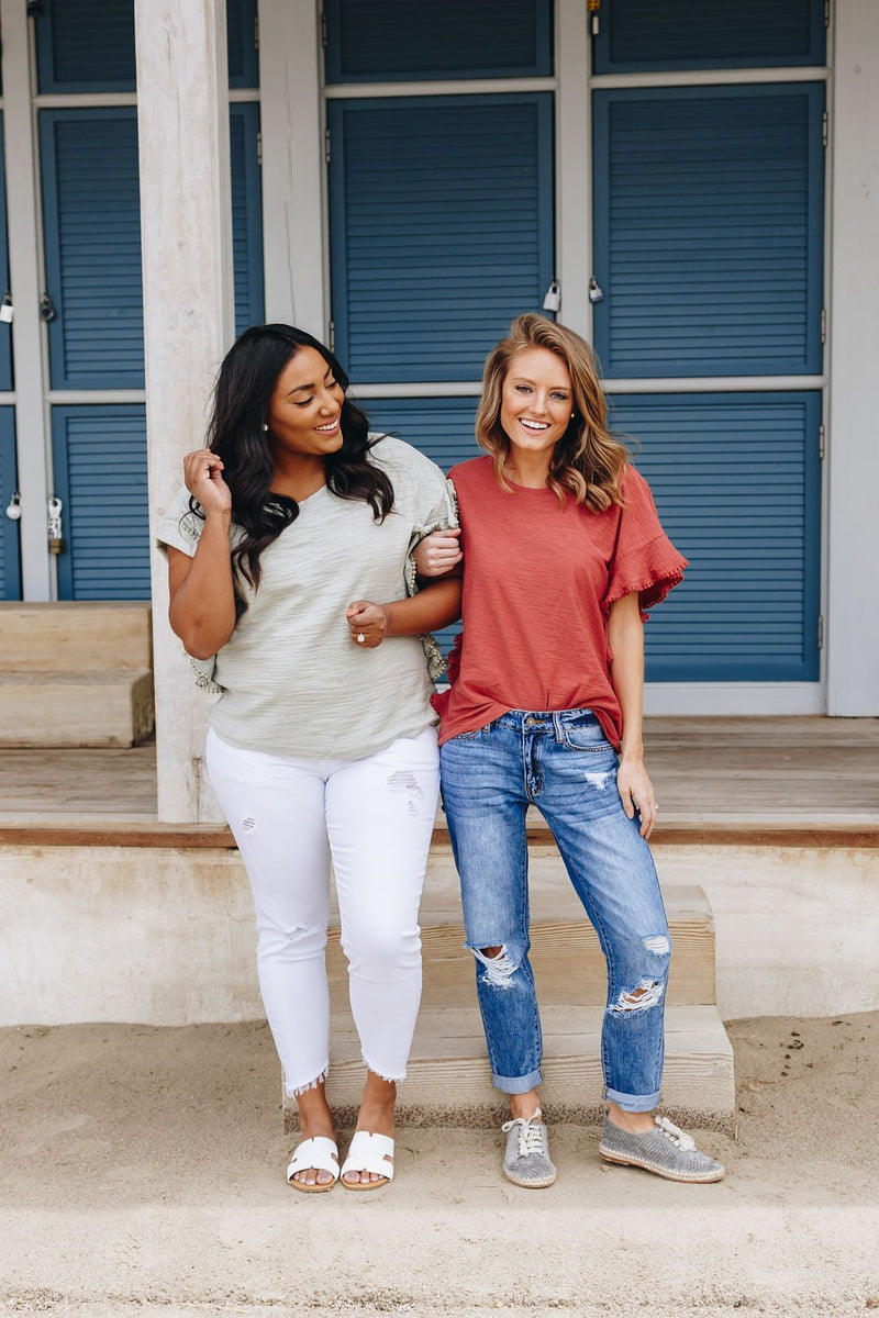 Ruffles On The Side Top In Marsala