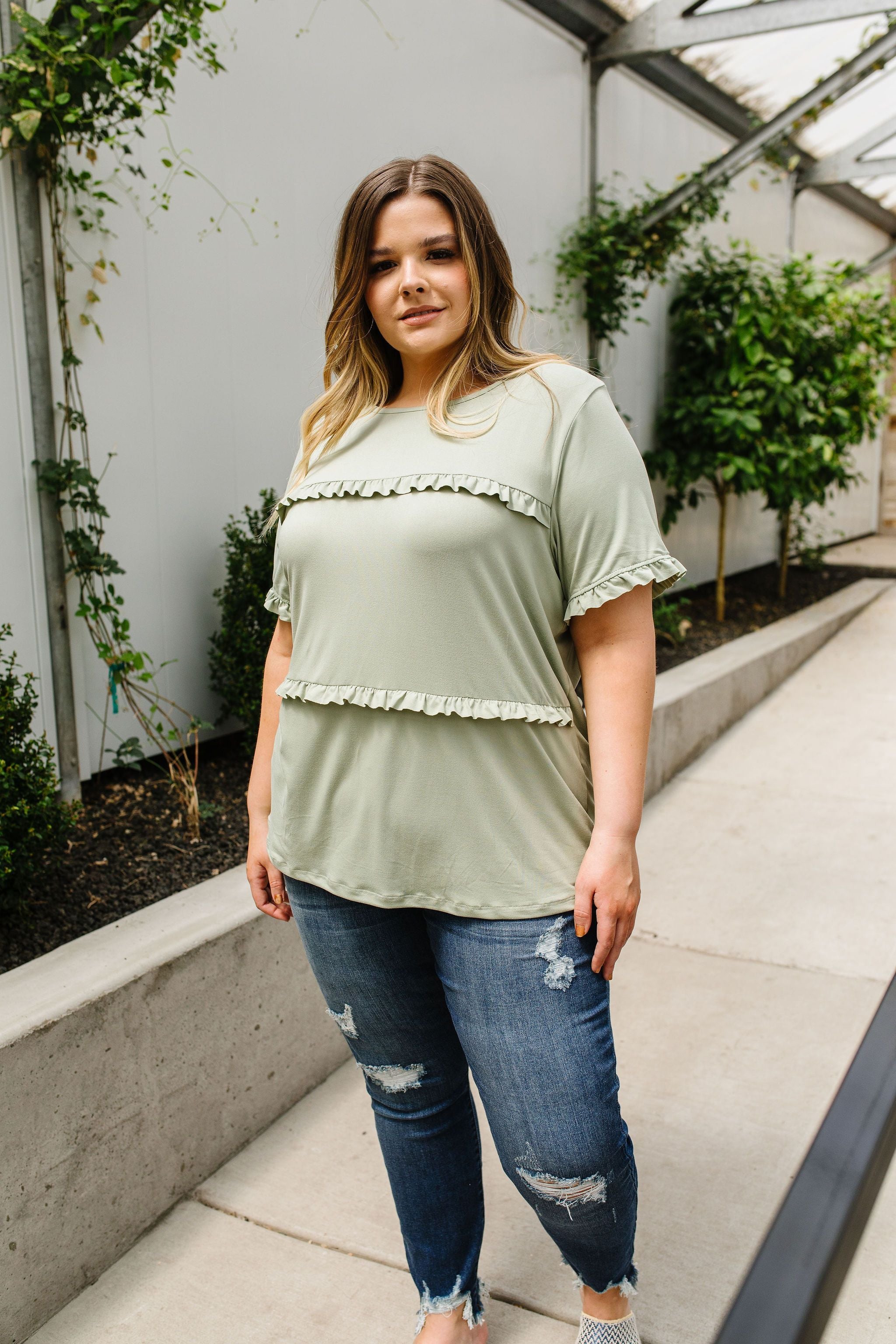 Sage Ruffles Top