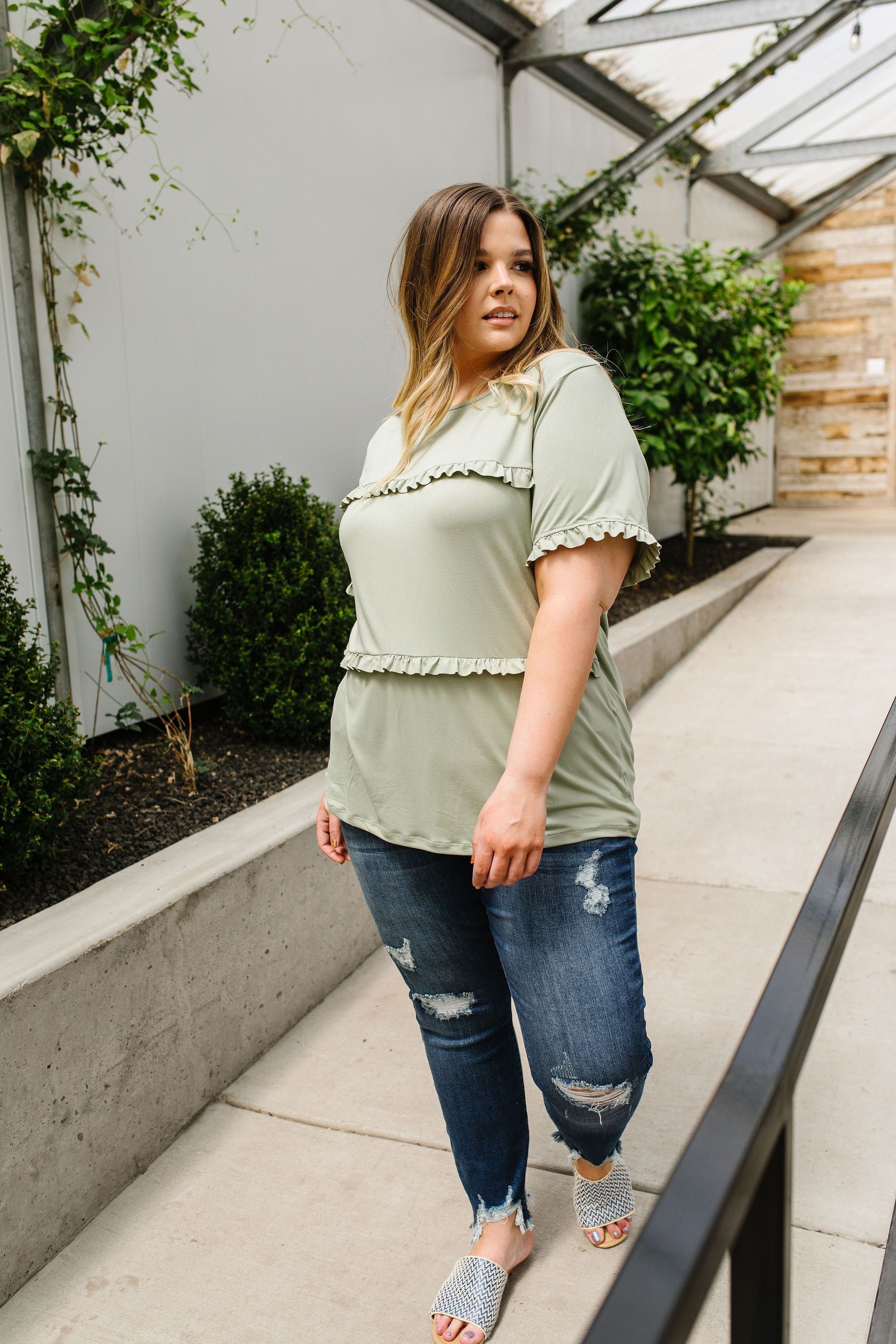 Sage Ruffles Top