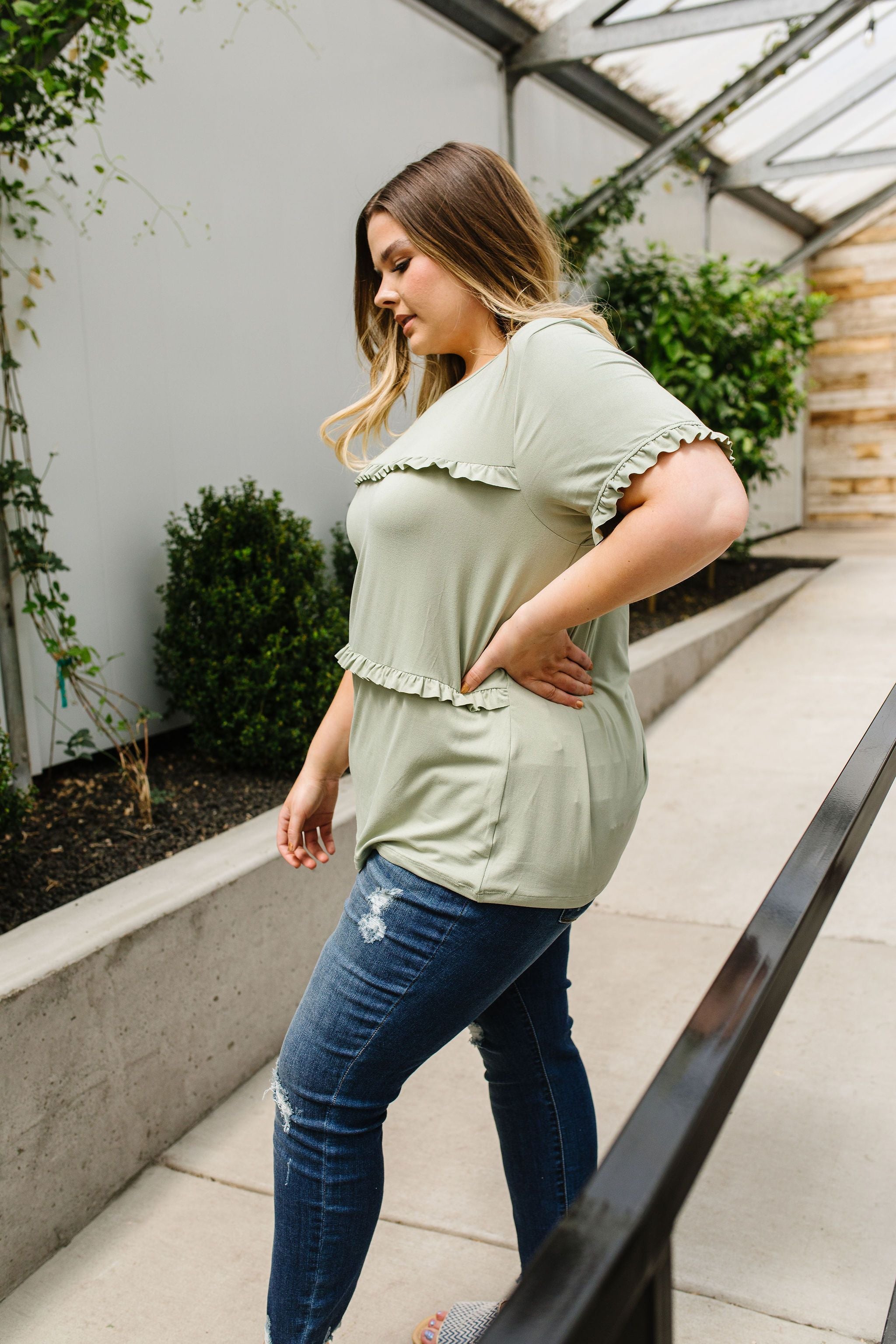 Sage Ruffles Top