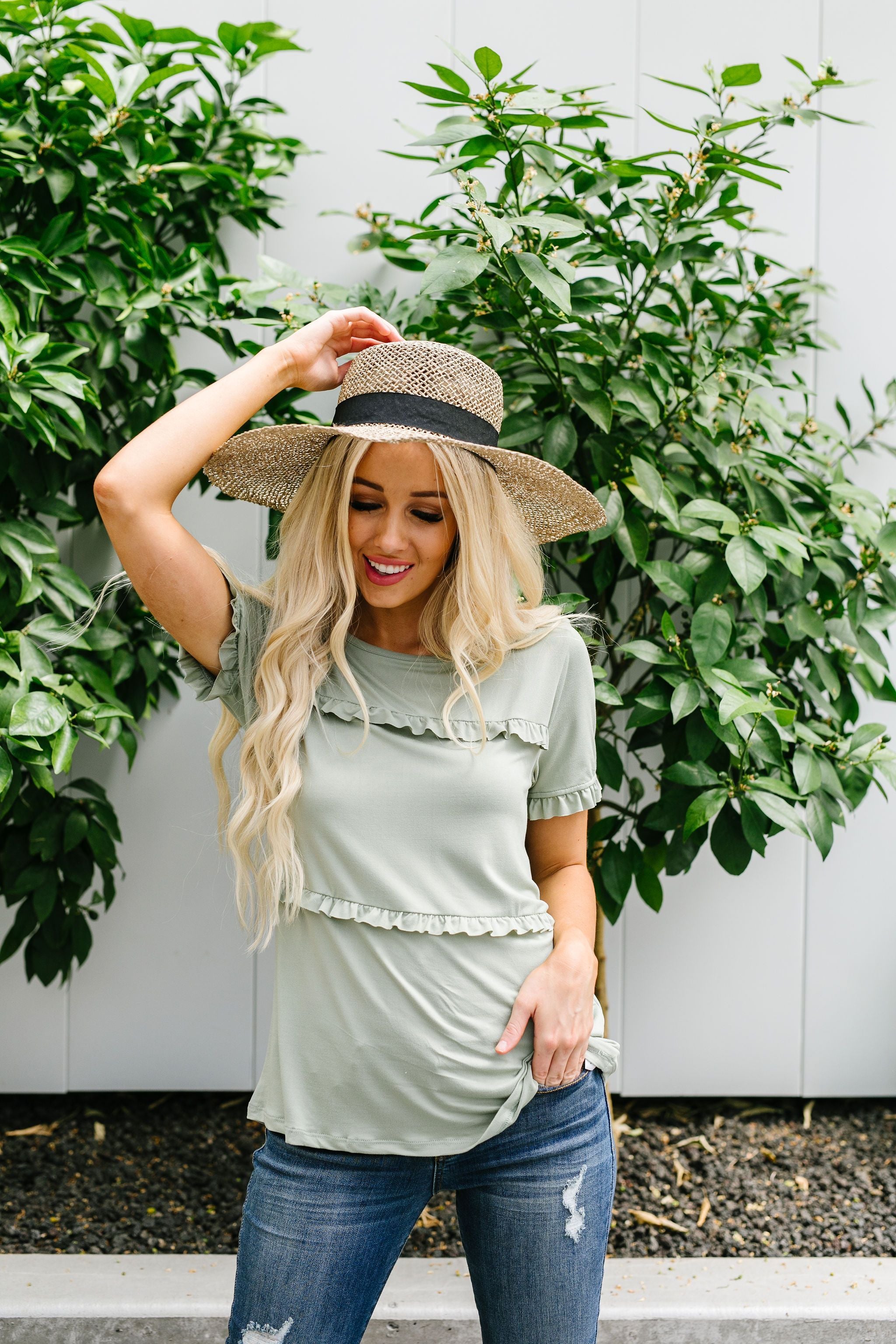 Sage Ruffles Top