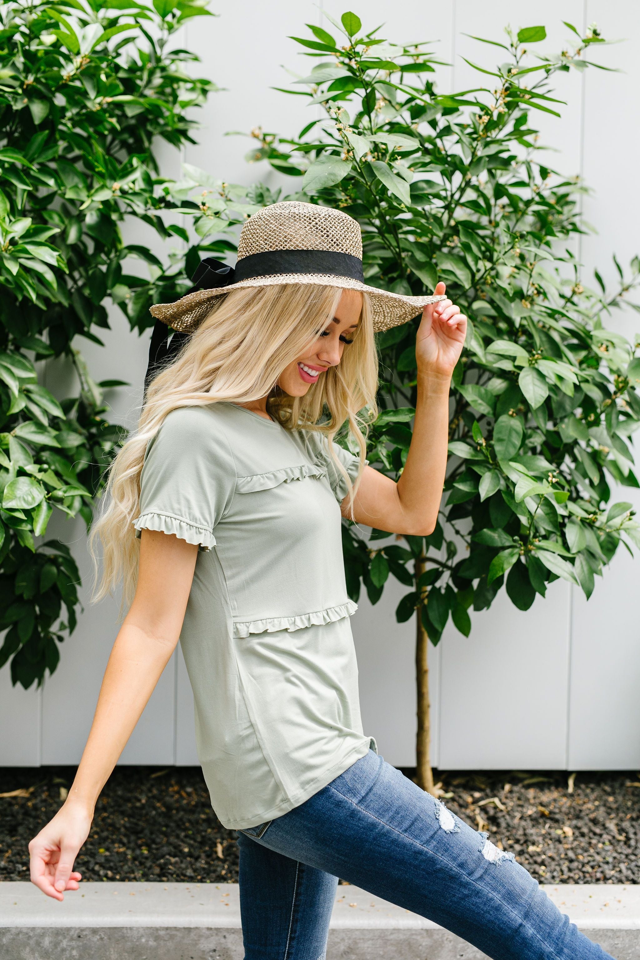 Sage Ruffles Top