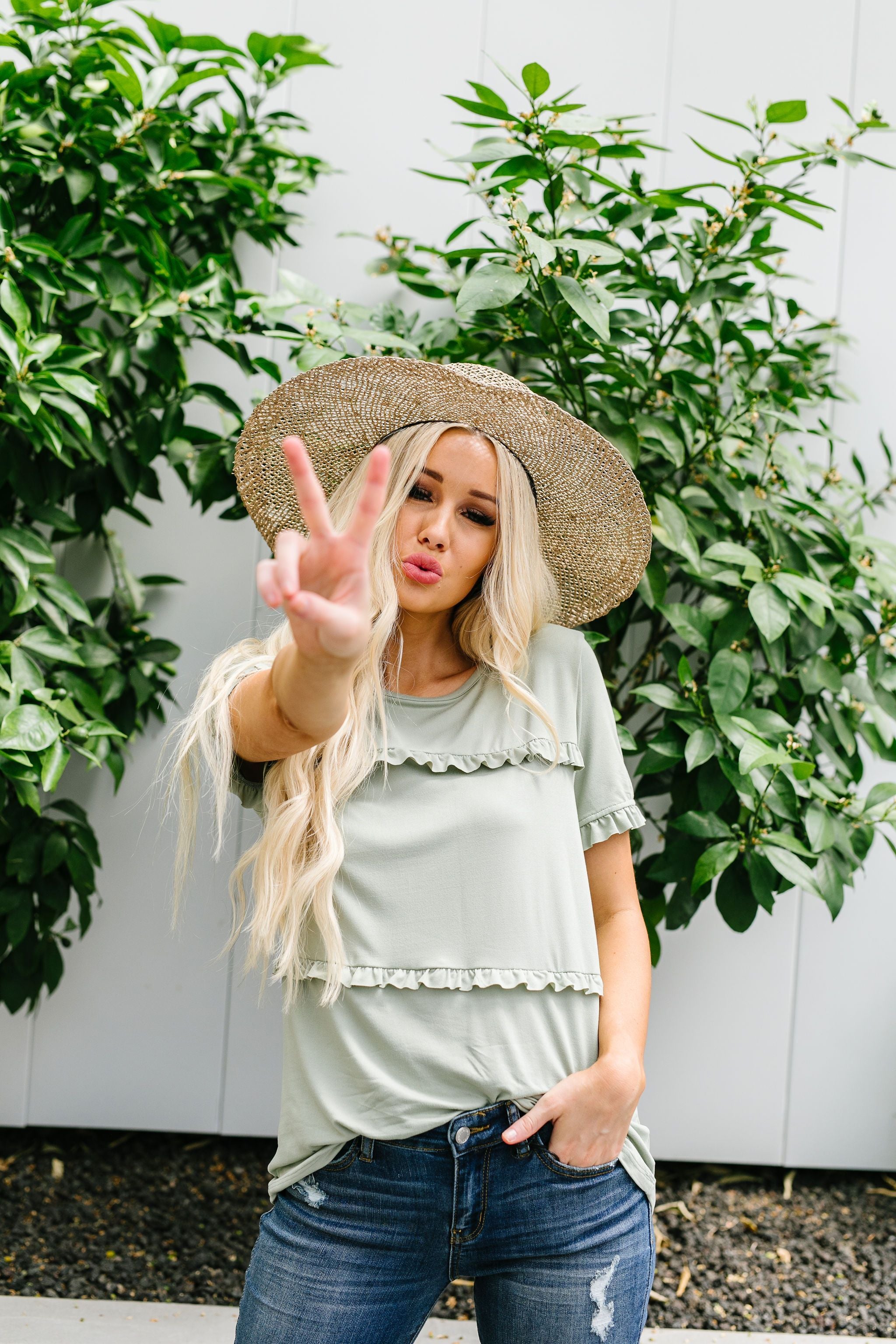 Sage Ruffles Top