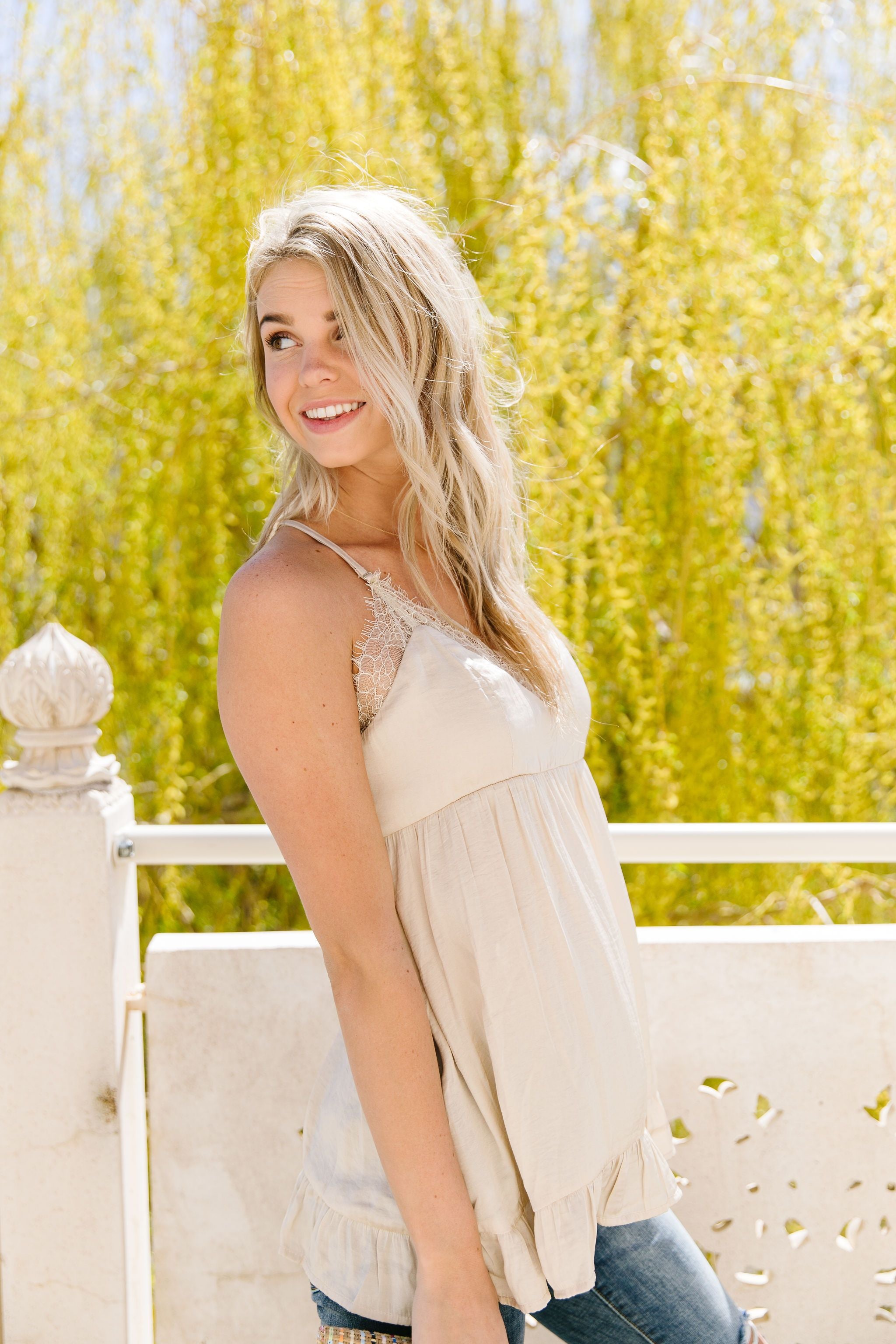 Satin & Lace Babydoll Cami In Shell