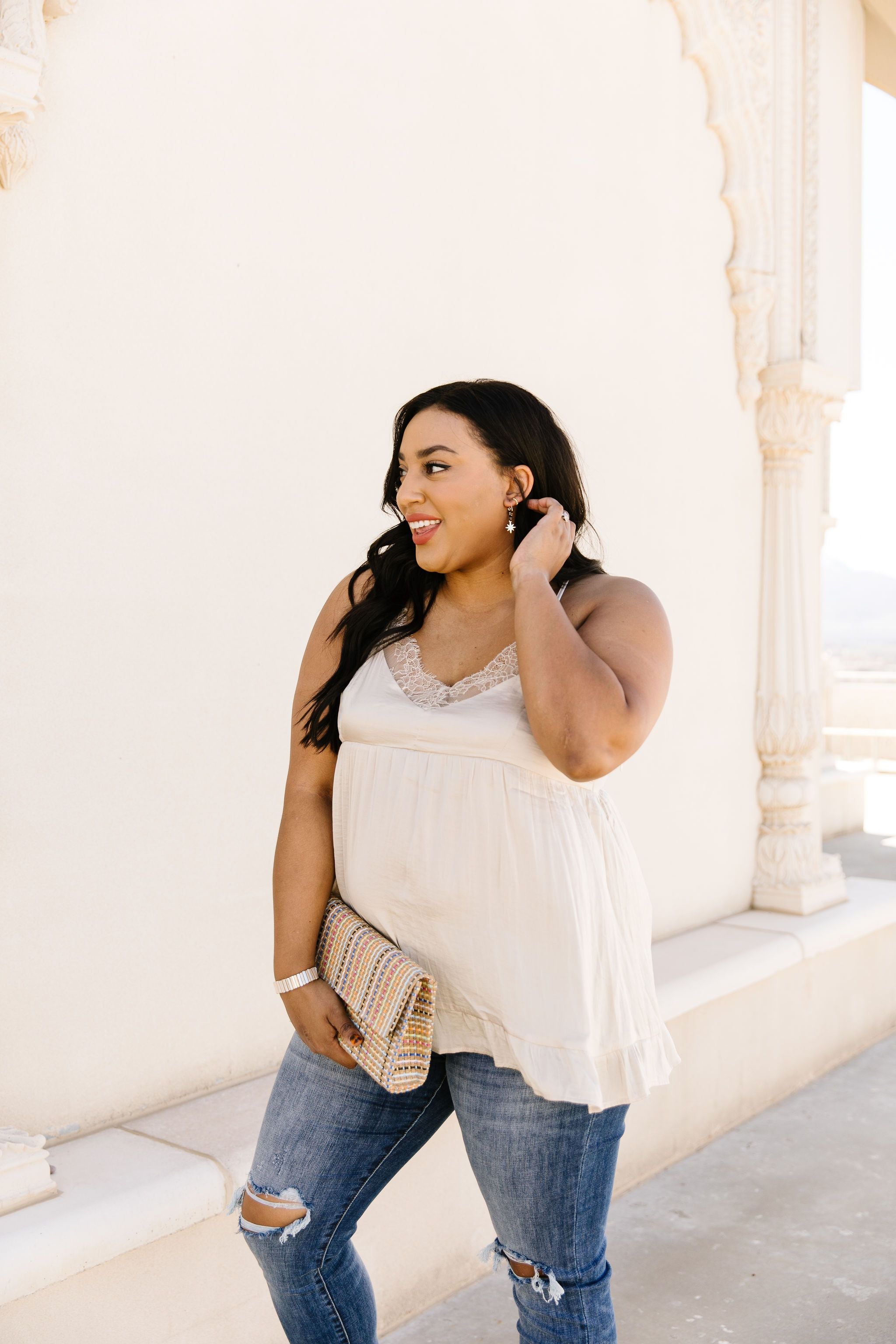 Satin & Lace Babydoll Cami In Shell