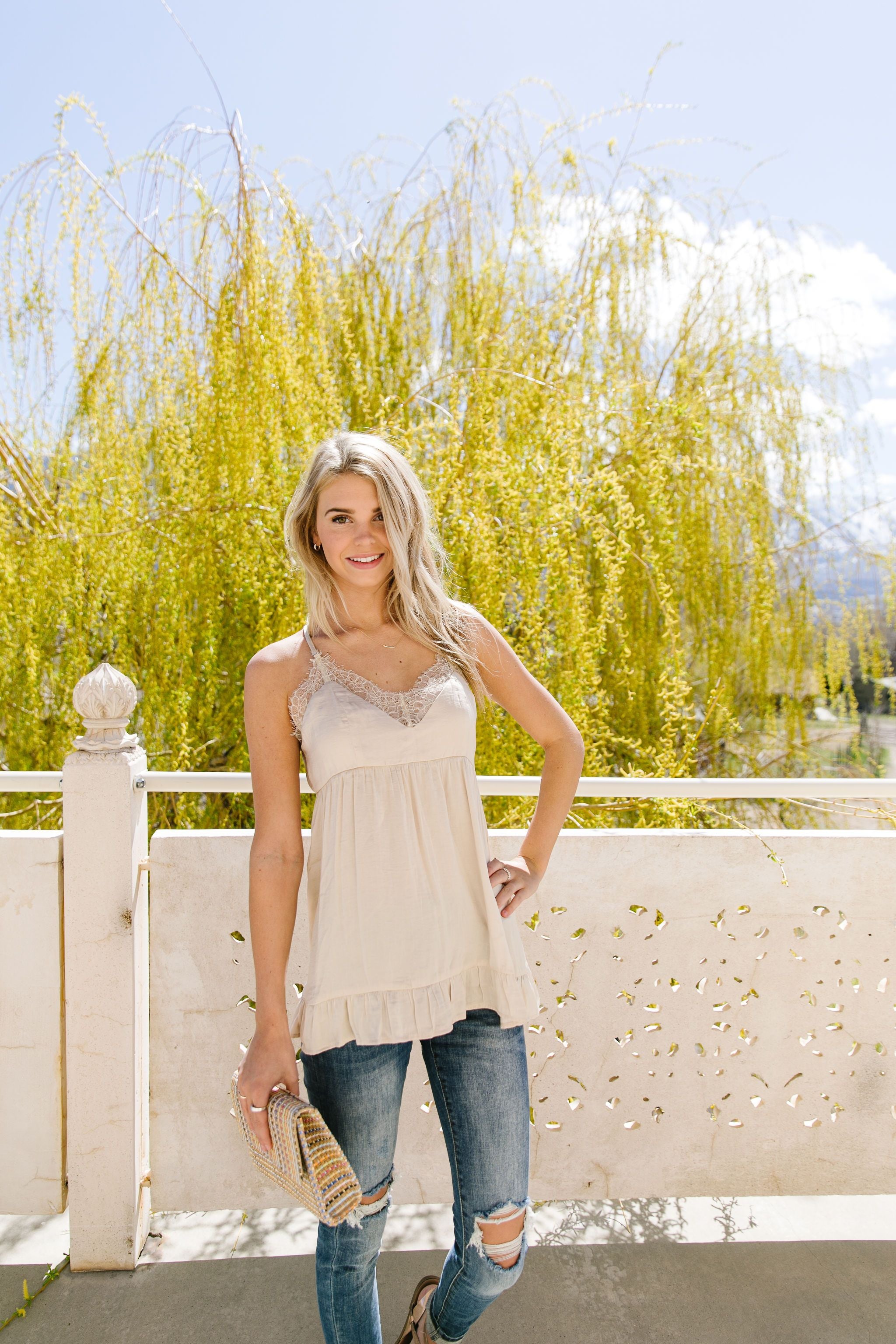 Satin & Lace Babydoll Cami In Shell