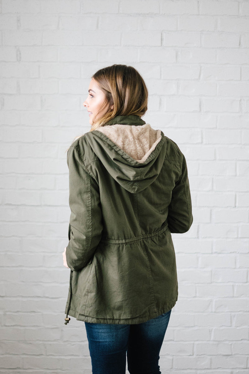 Scouting It Out Fur Lined Jacket in Olive