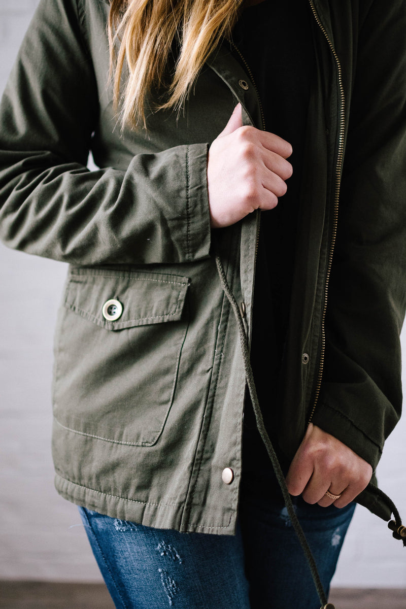Scouting It Out Fur Lined Jacket in Olive