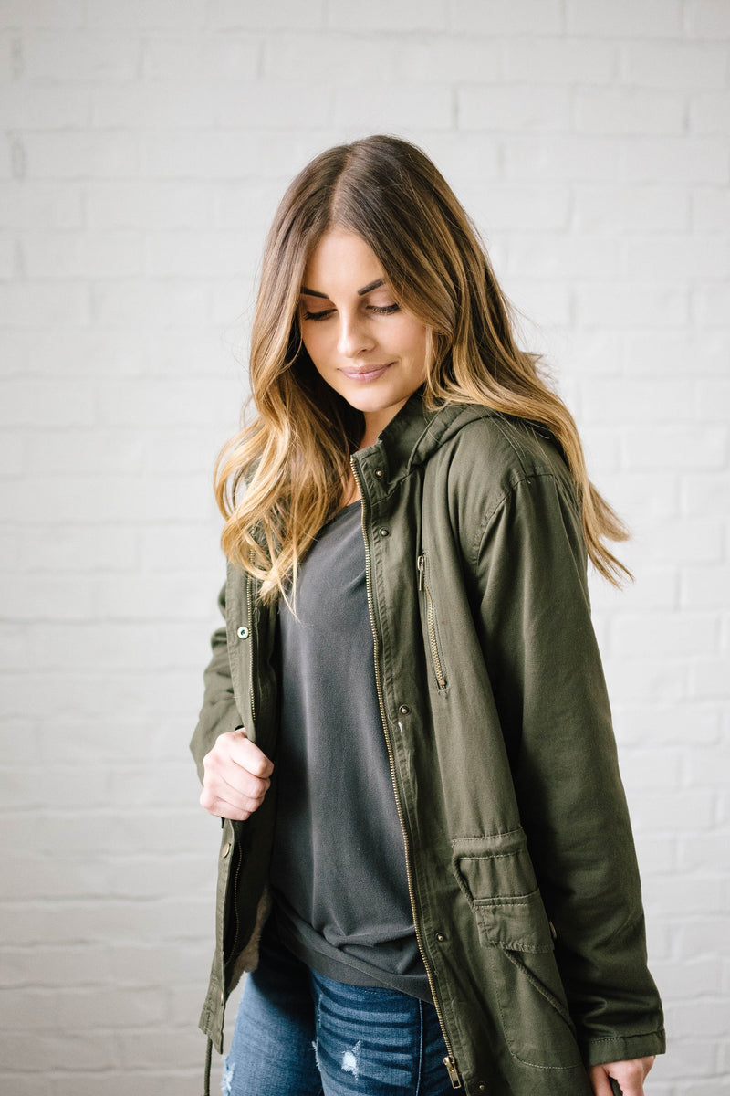 Scouting It Out Fur Lined Jacket in Olive