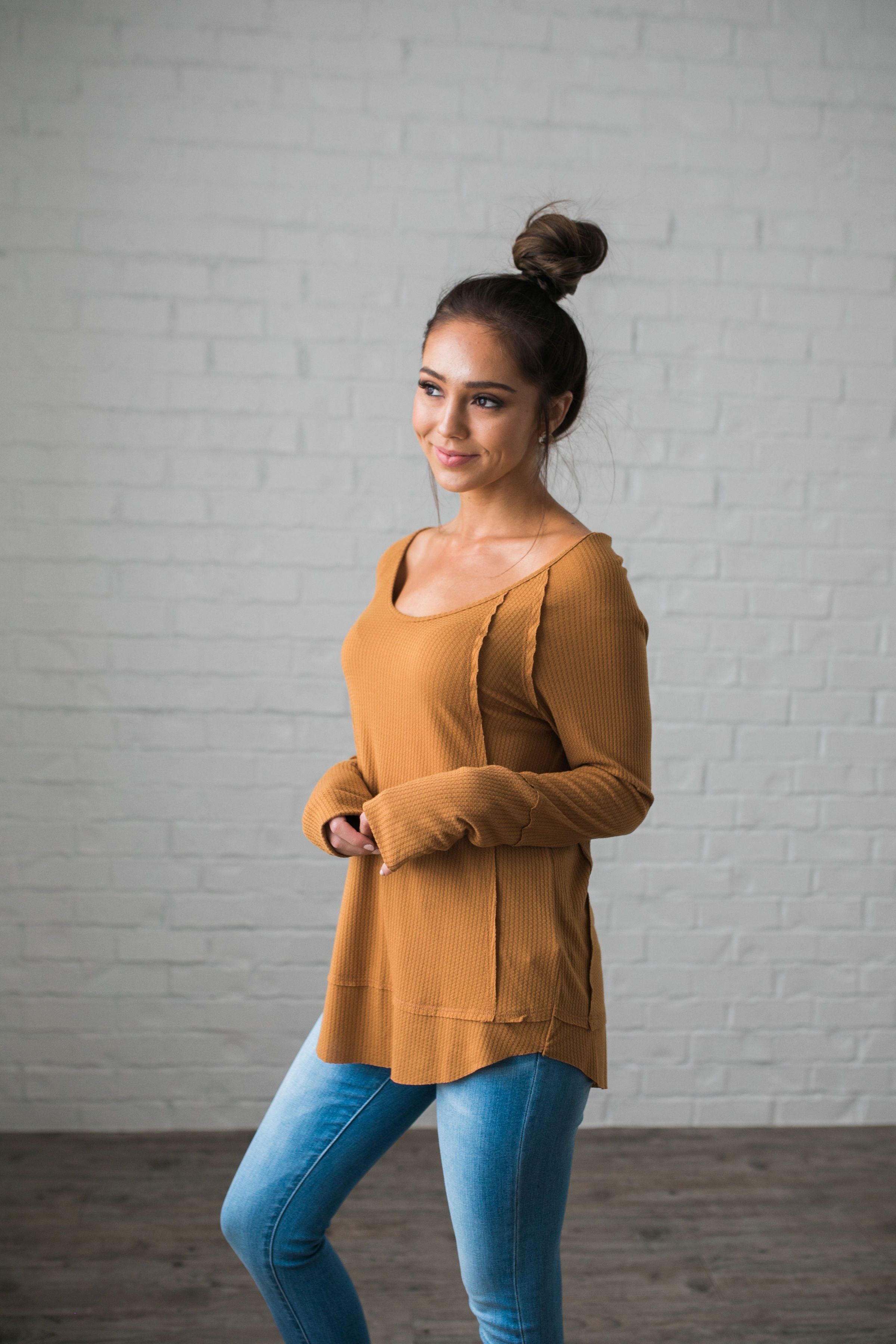 Seams Splendid Top In Camel - ALL SALES FINAL