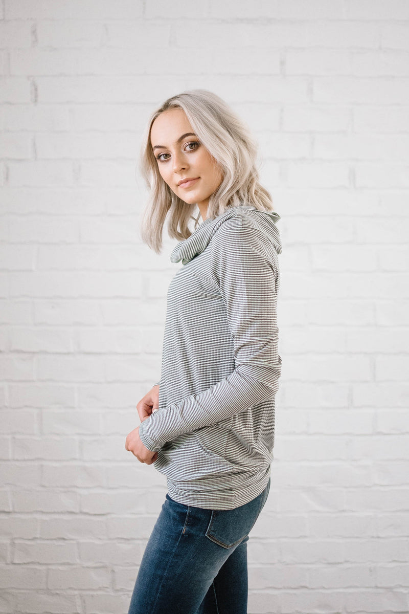 Shoulders and Stripes Top in White and Olive