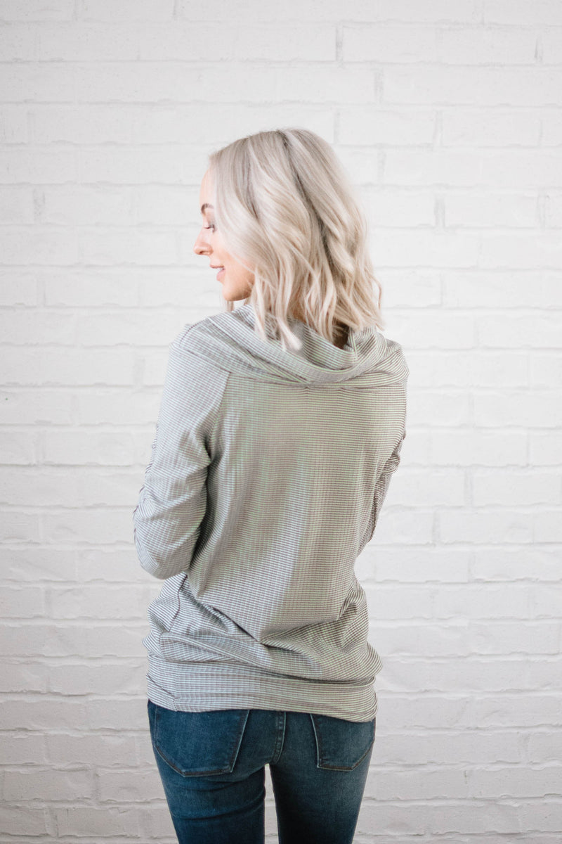 Shoulders and Stripes Top in White and Olive