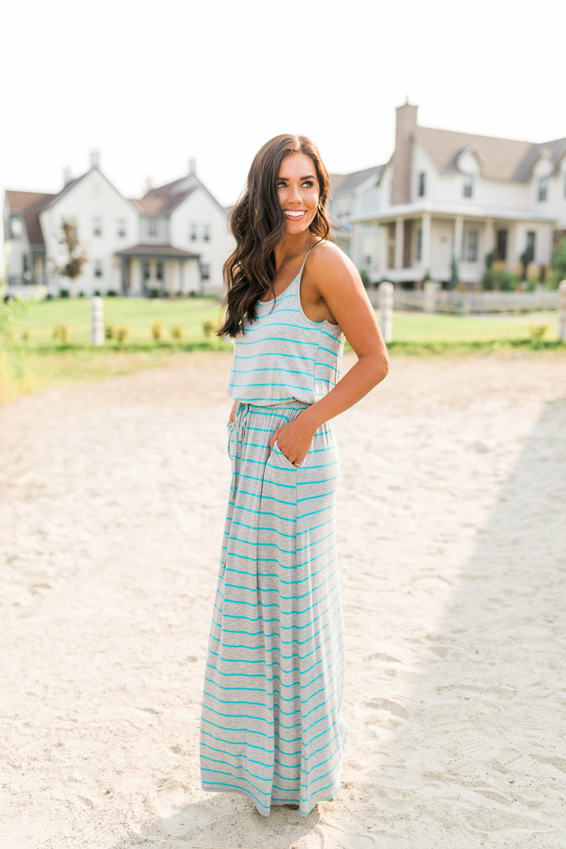 Simply Striped Turquoise Tank Dress