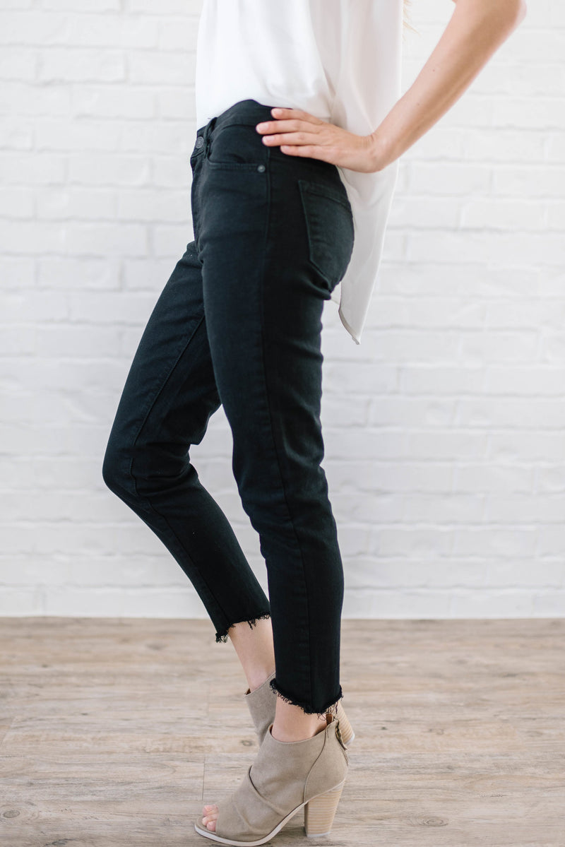 Slanted Skinny Jeans in Black