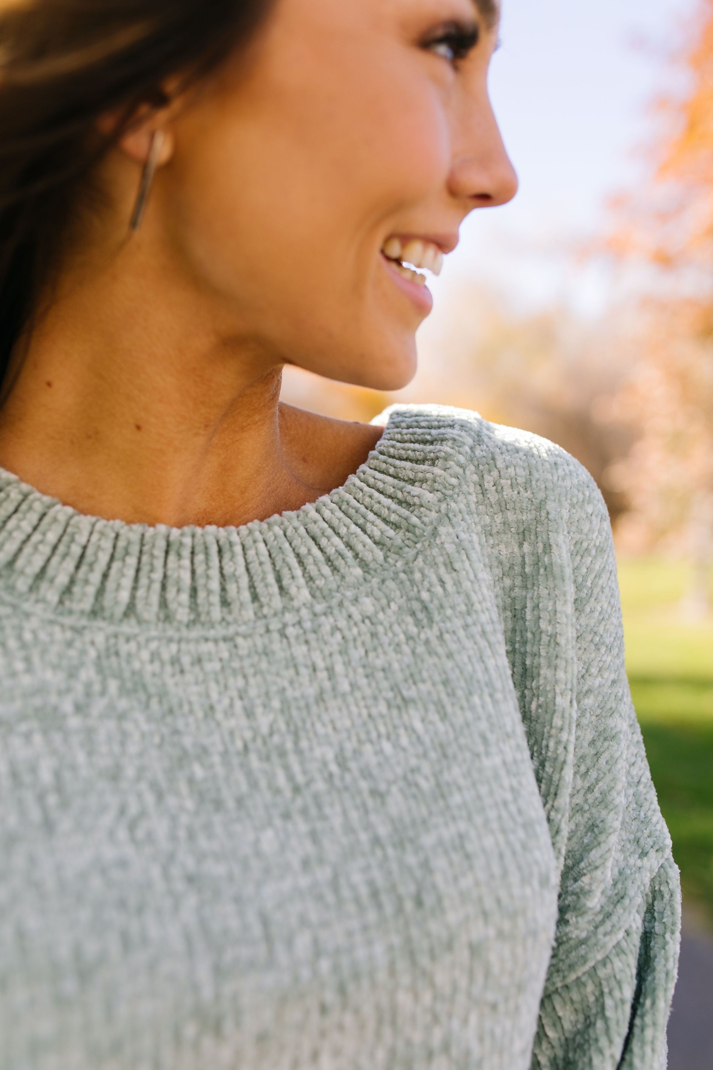 Slouchy Chenille Sweater In Sage - ALL SALES FINAL