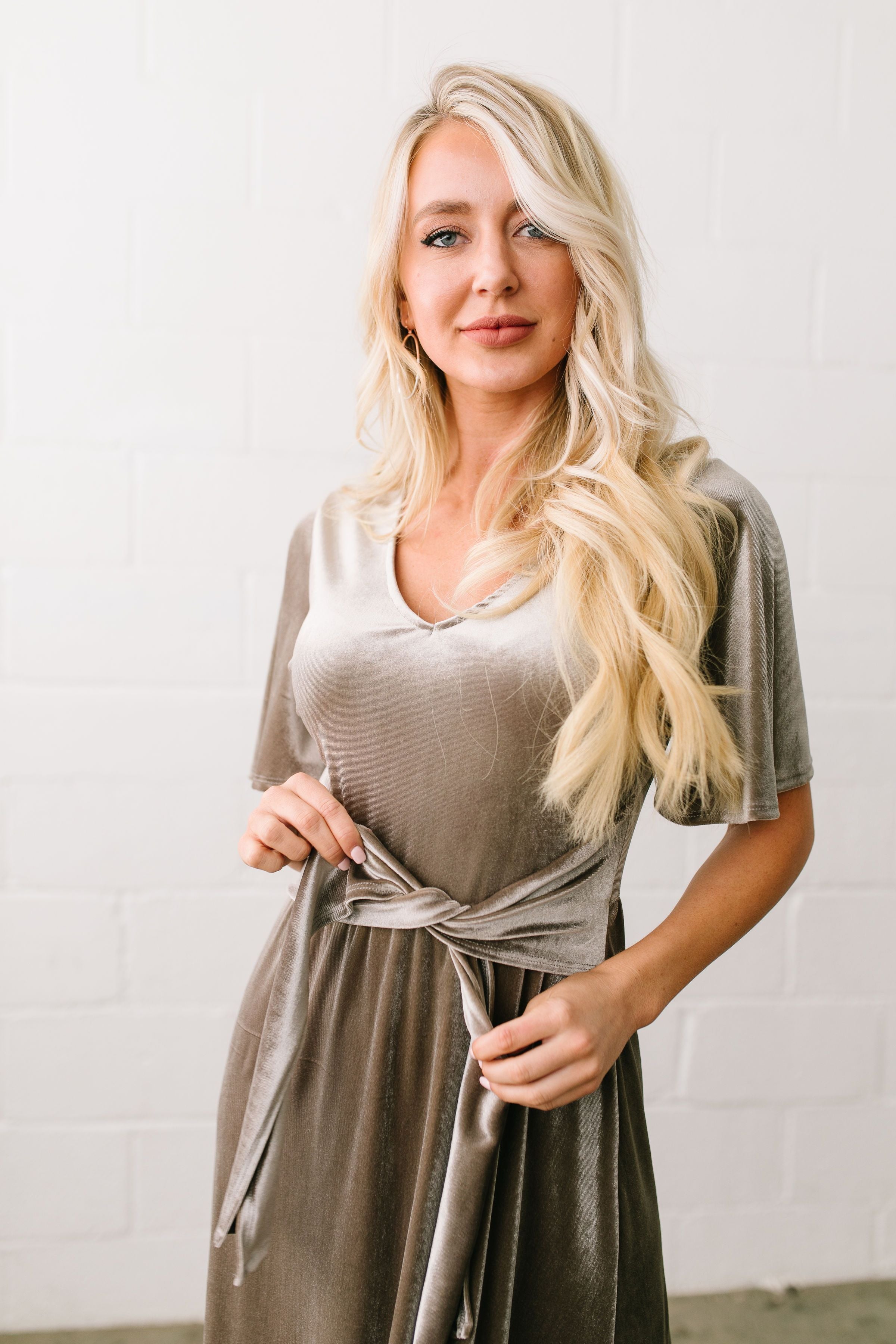 Smile Sparkle Shine Velvet Dress In Champagne - ALL SALES FINAL