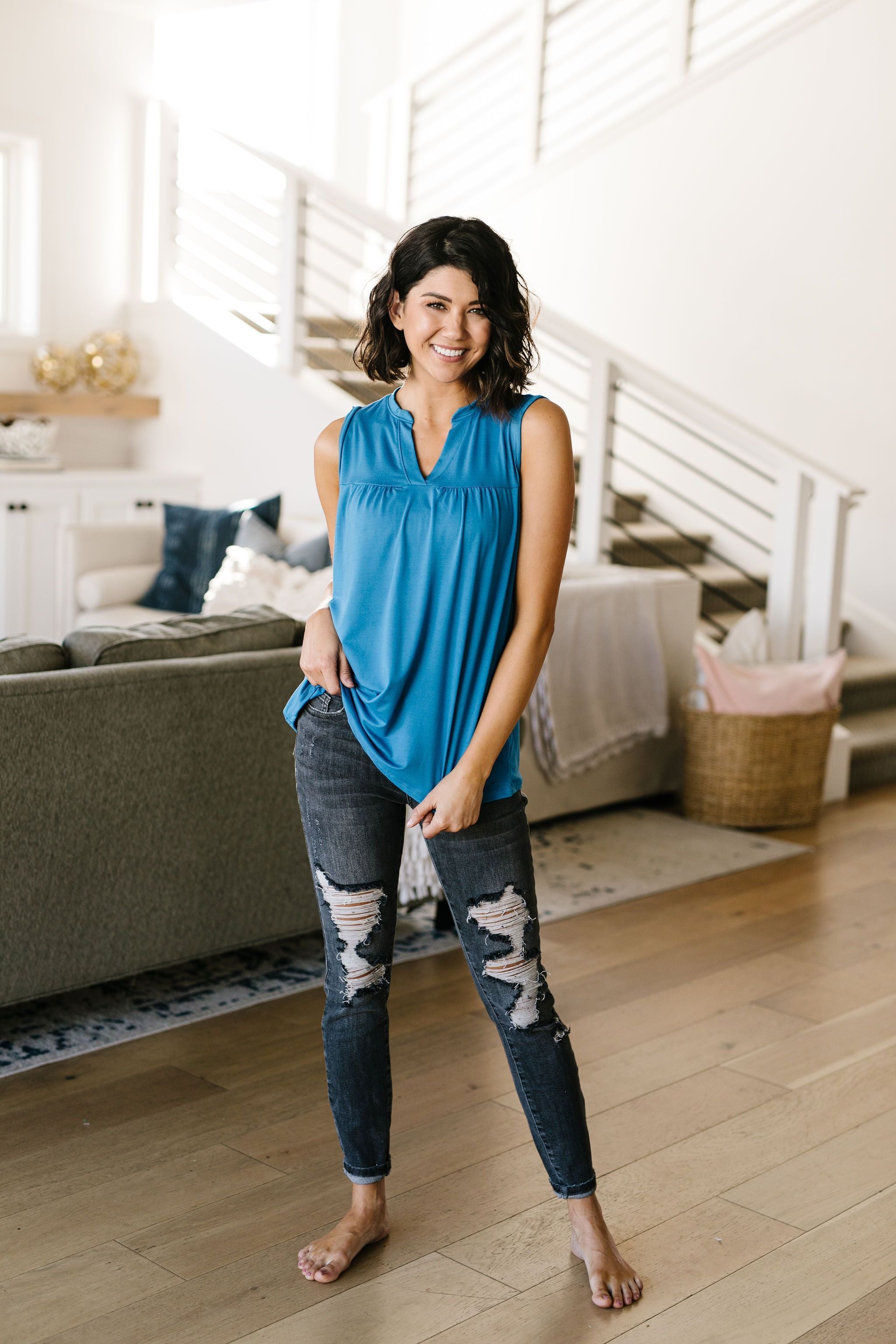 Split Second Top In Cornflower