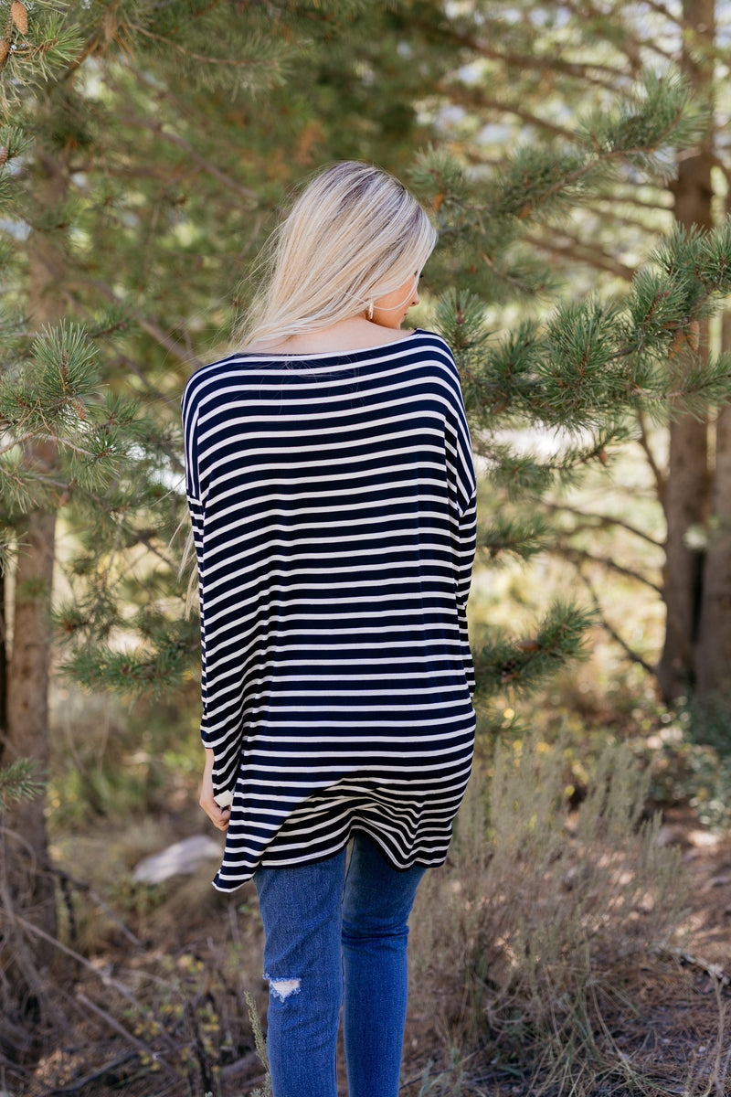 Steady She Goes Striped Top In Navy