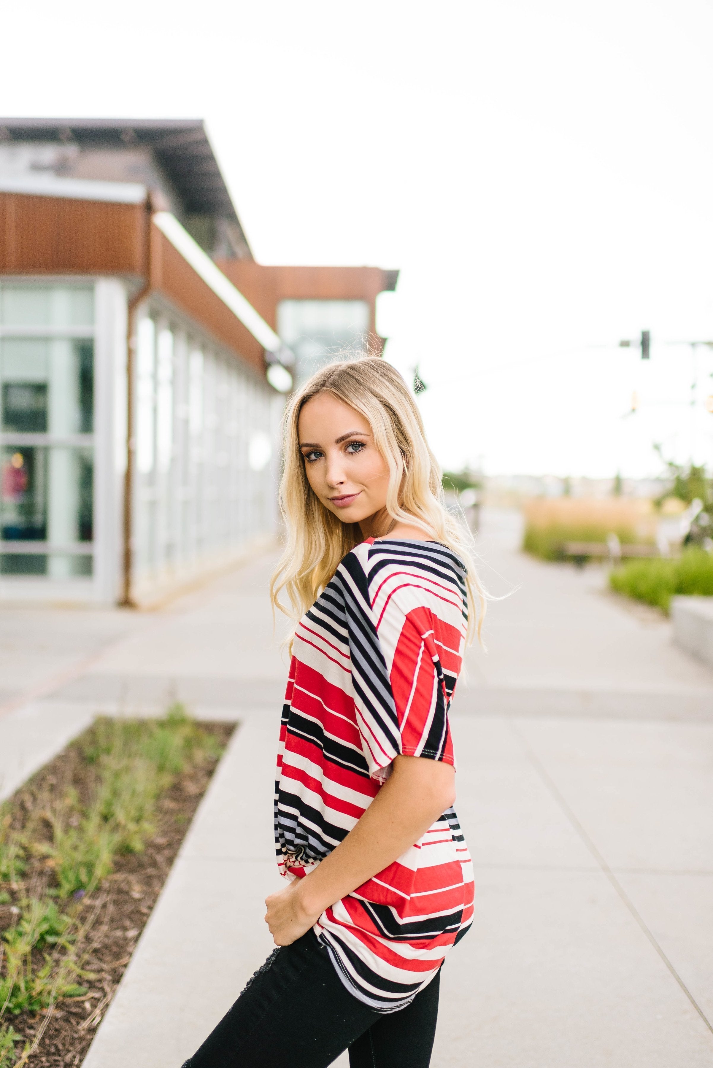 Striped One Shoulder Knot Top