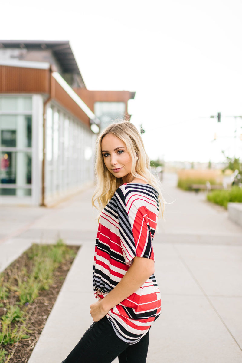 Striped One Shoulder Knot Top