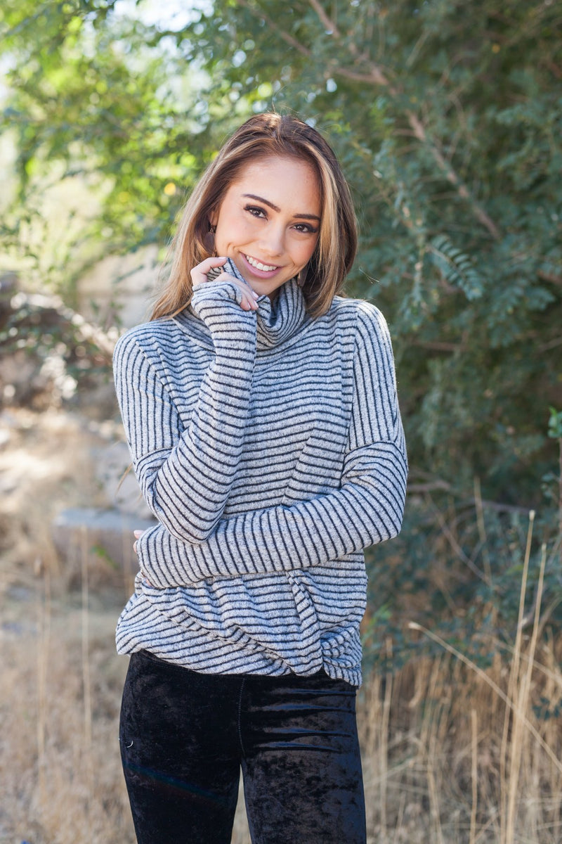 Striped With A Twist Cowl Neck Top - ALL SALES FINAL