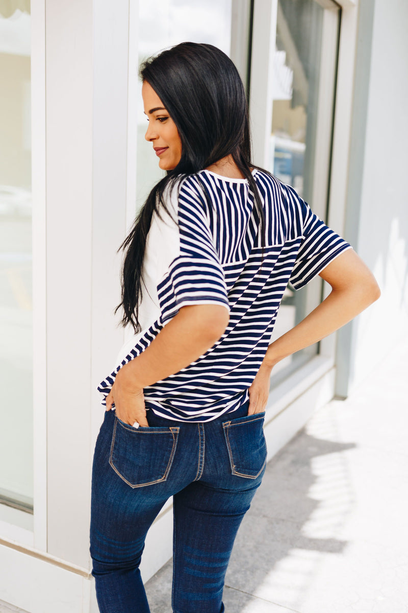 Stripes Over Easy Tie Front Top