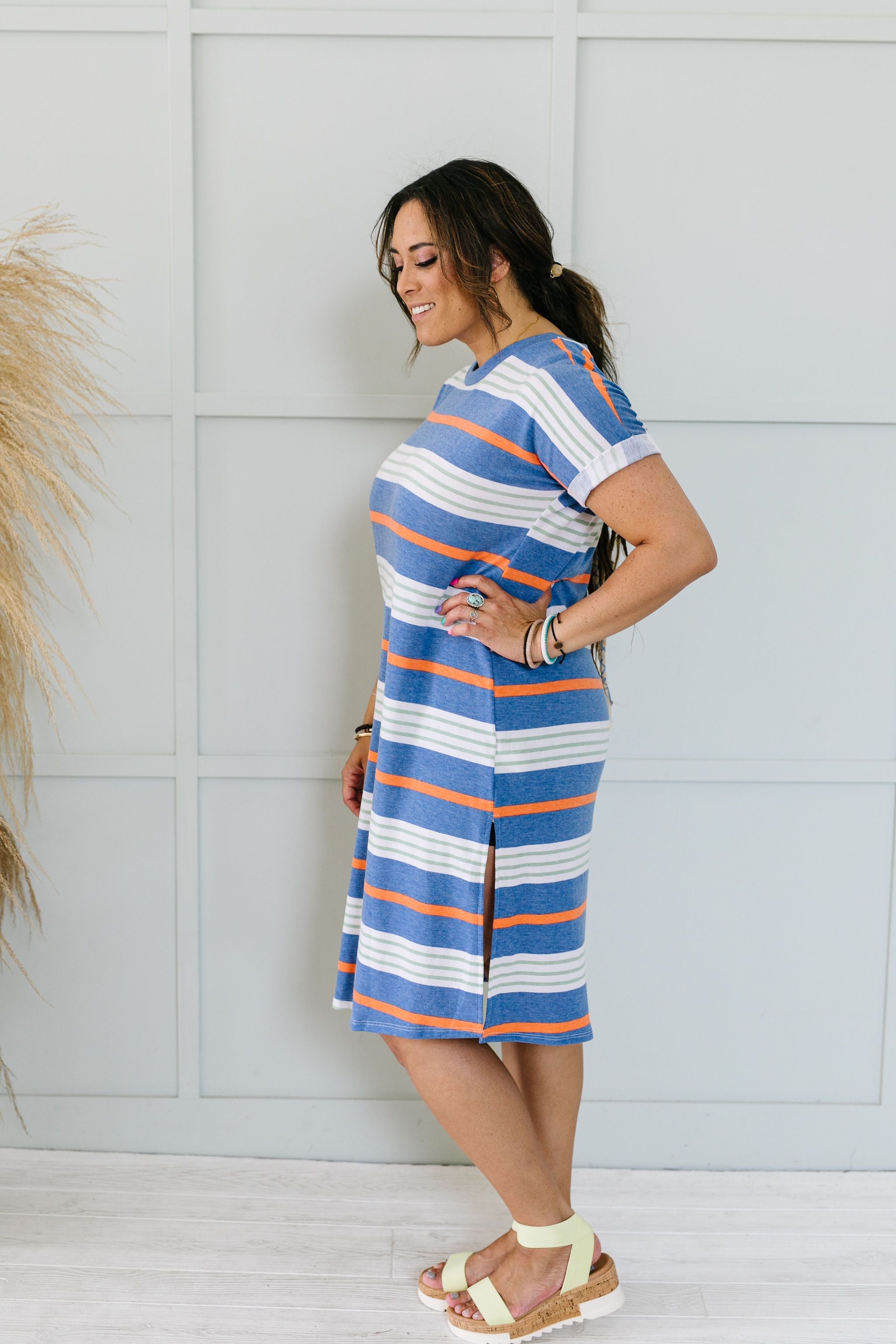 Sunny Day Striped T-Shirt Dress In Blue