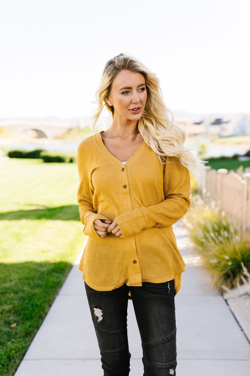 Sweet As Honey Waffle Knit Button-Down