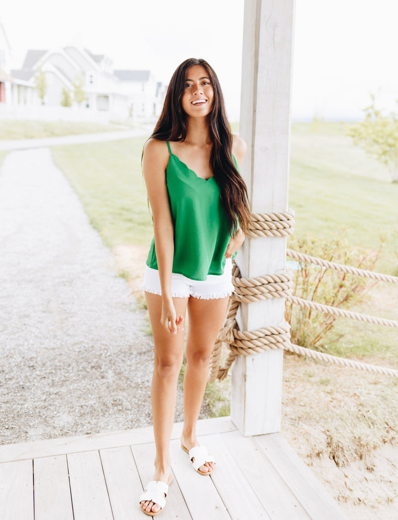 Sweet Scalloped Cami In Kelly Green
