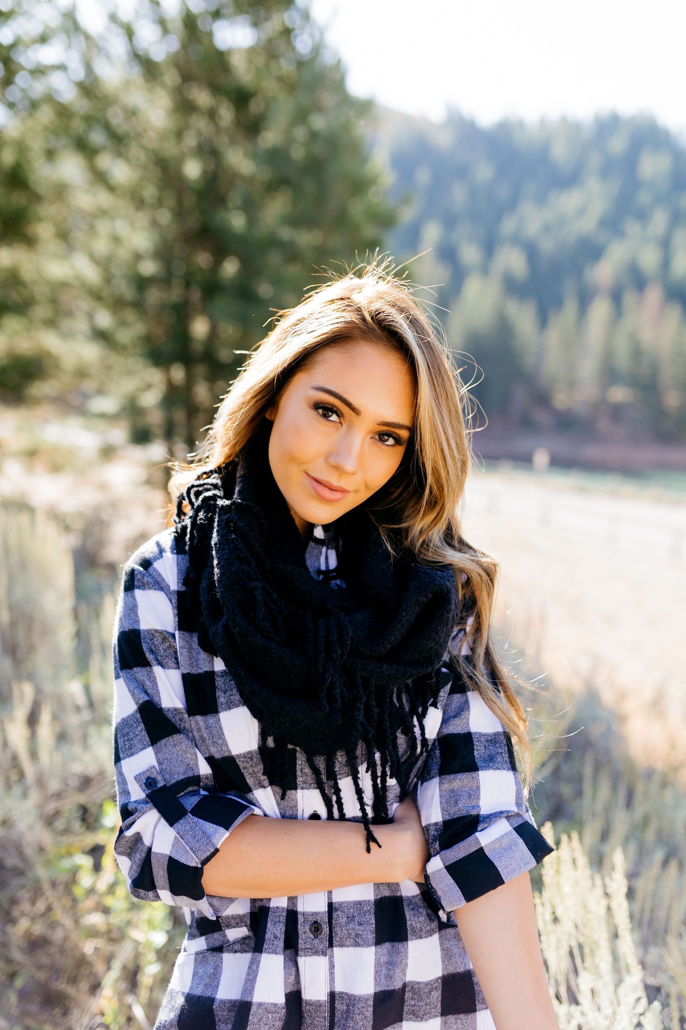 Tasseled Infinity Scarf In Black