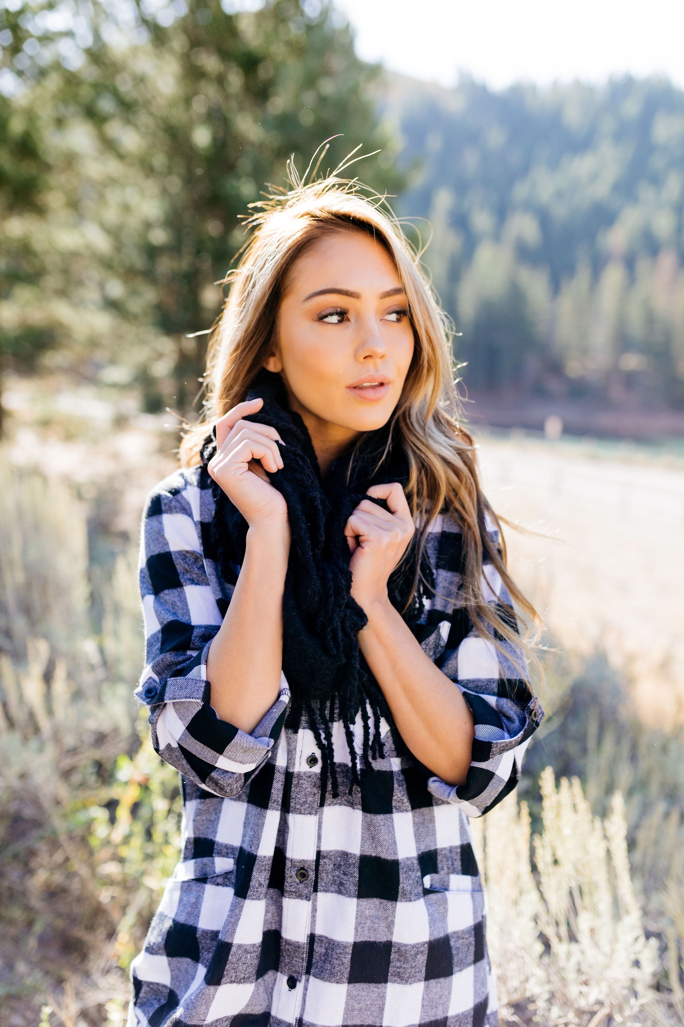 Tasseled Infinity Scarf In Black