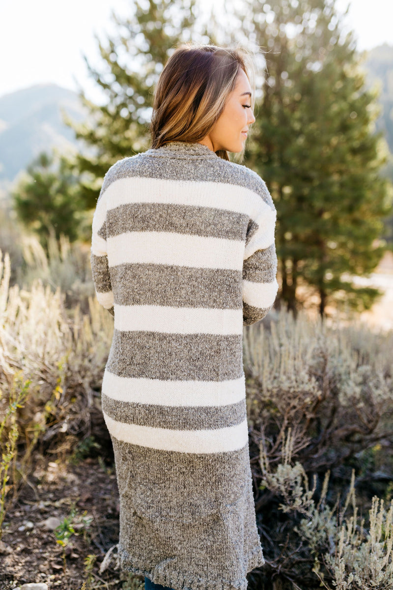 The Amelia Striped Cardi in Gray- ALL SALES FINAL