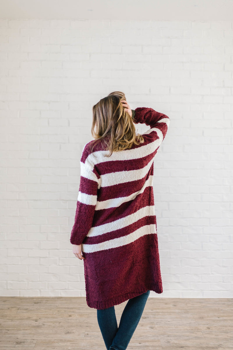 The Amelia Striped Cardi in Mulberry - ALL SALES FINAL