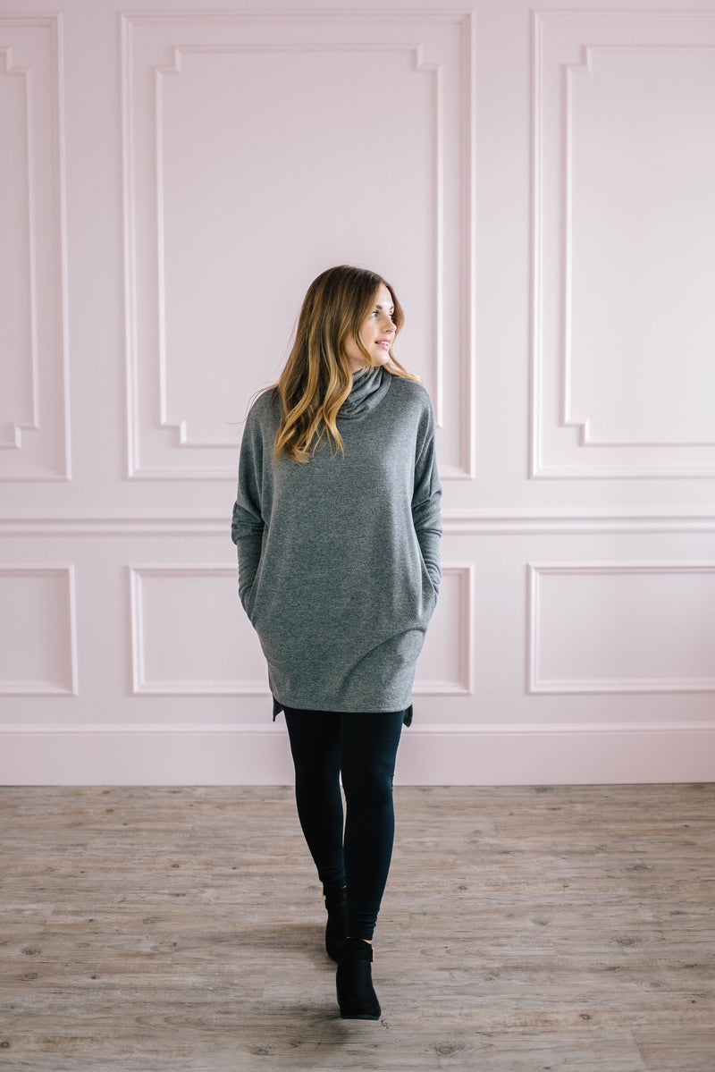 The Brighton Cowl Neck Tunic in Charcoal