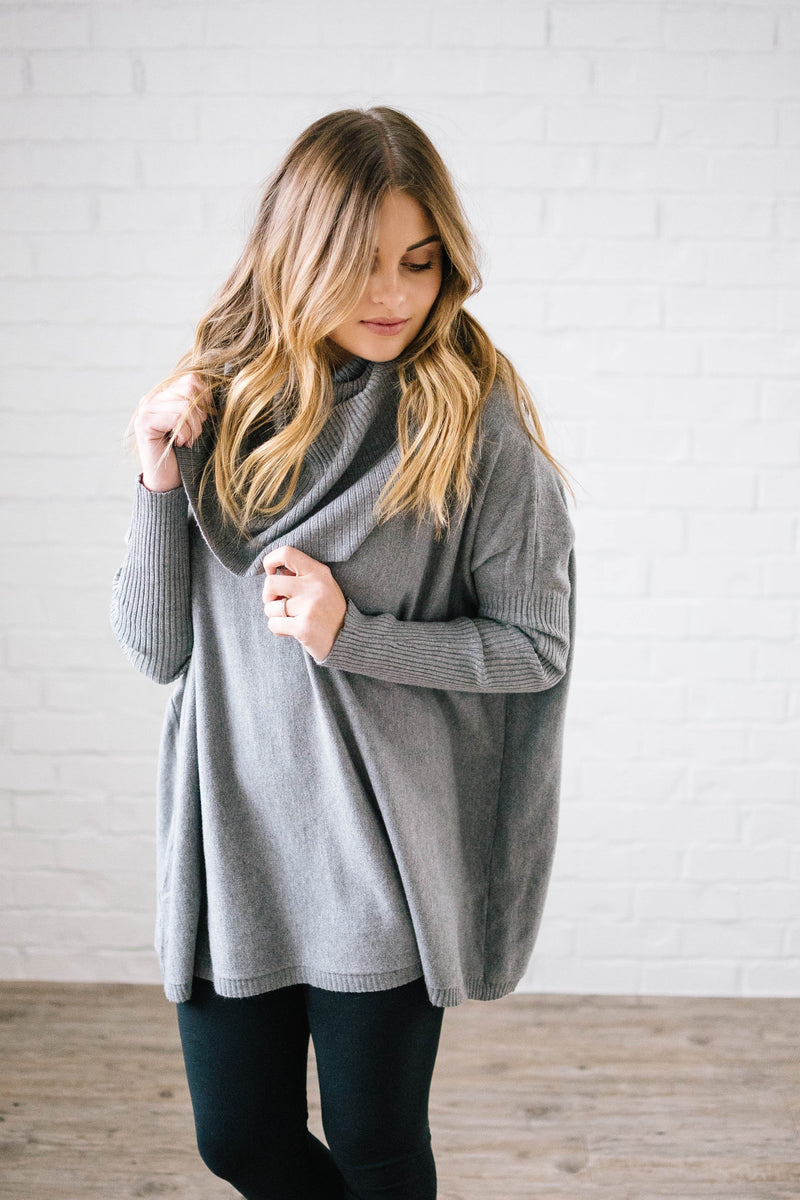 The Cassidy Cowl Neck Sweater in Gray