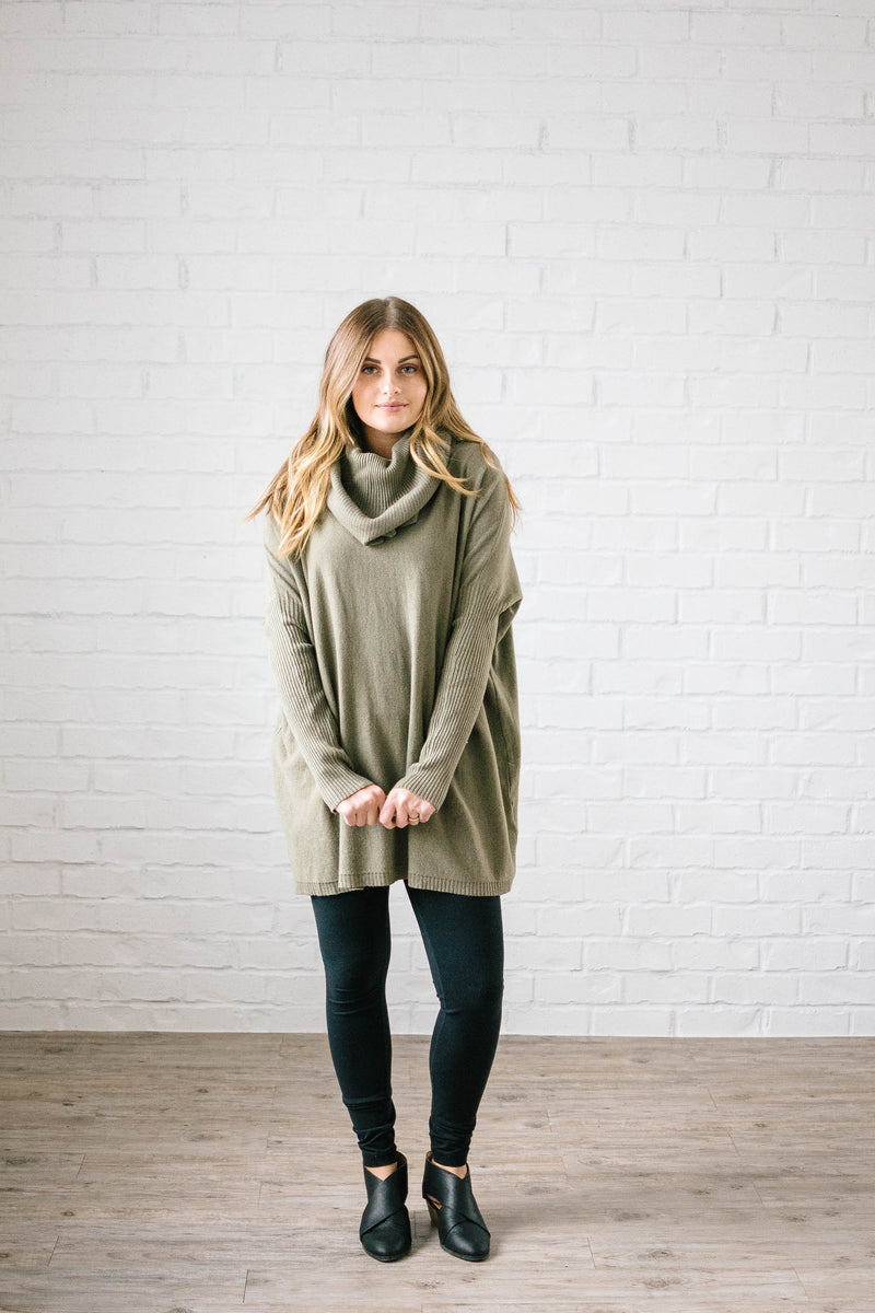 The Cassidy Cowl Neck Sweater in Olive