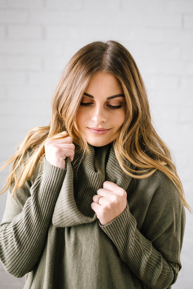 The Cassidy Cowl Neck Sweater in Olive