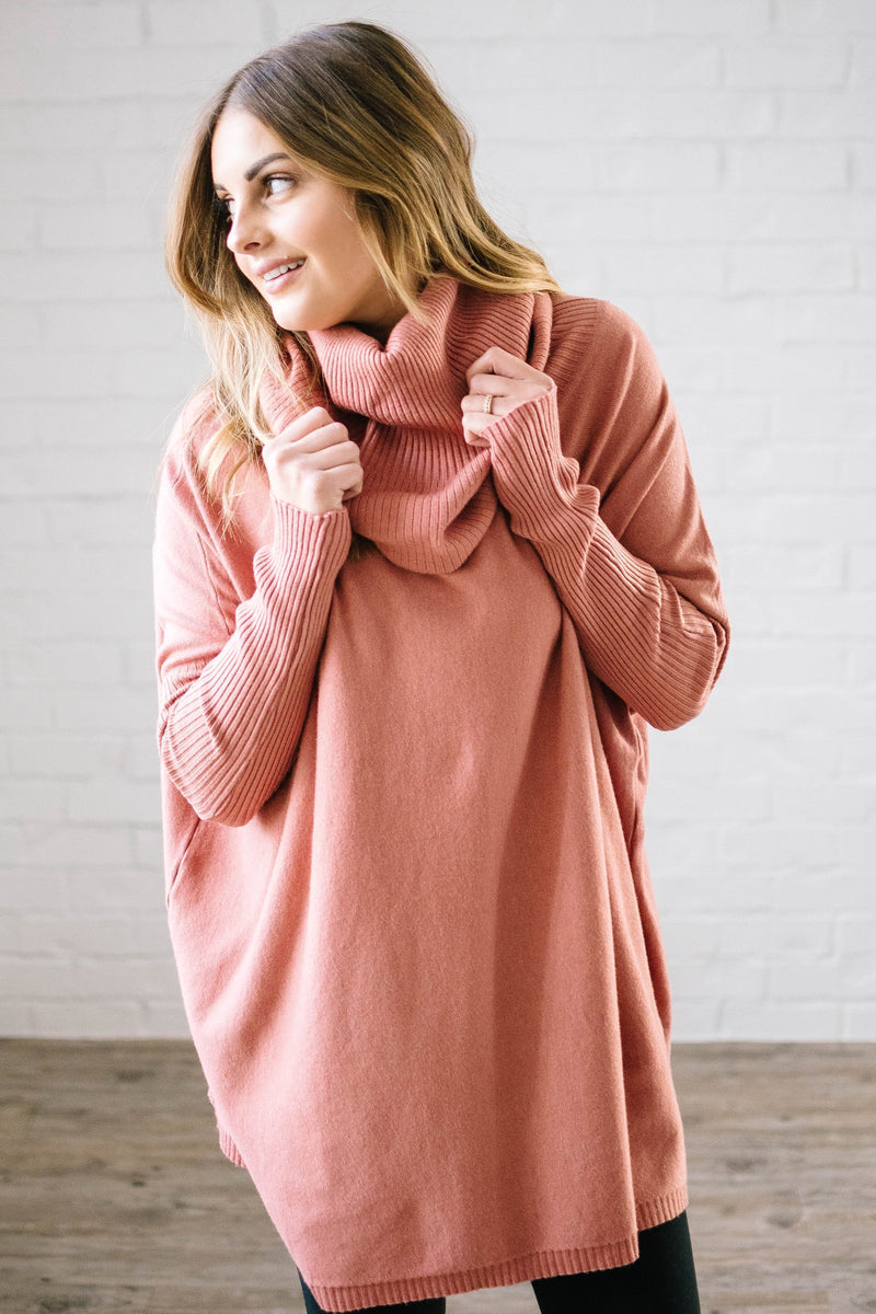 The Cassidy Cowl Neck Sweater in Salmon