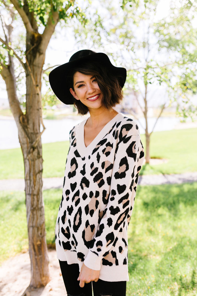 The Cat's Meow Leopard Sweater In Cream
