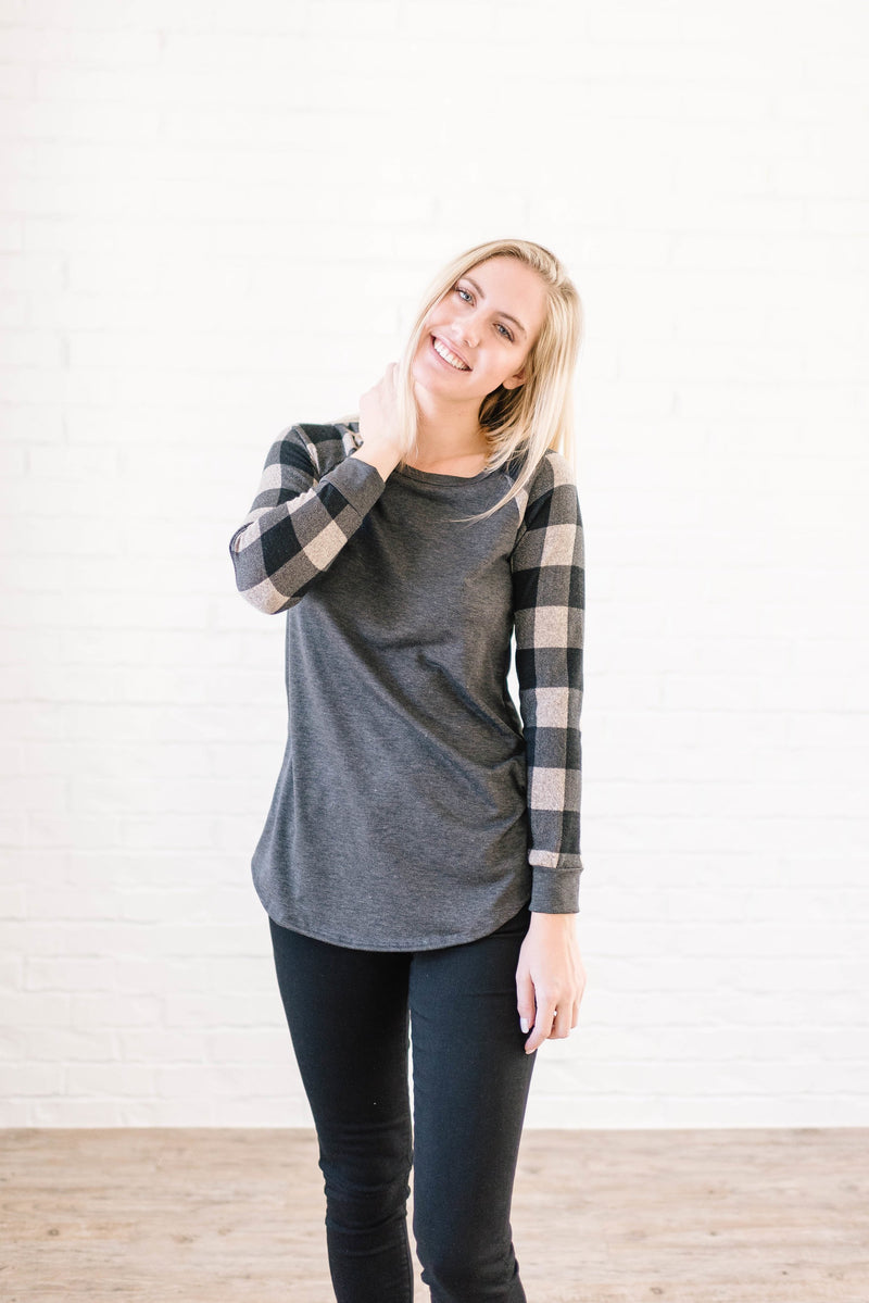 The Cooper Casual Top in Taupe & Gray