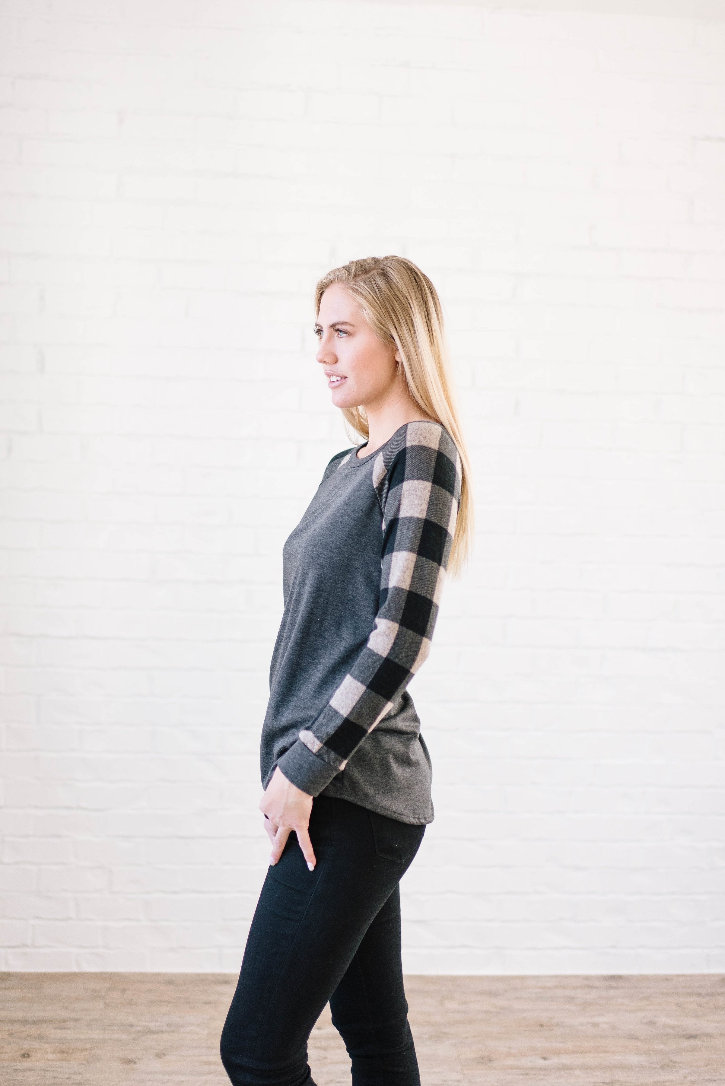 The Cooper Casual Top in Taupe & Gray