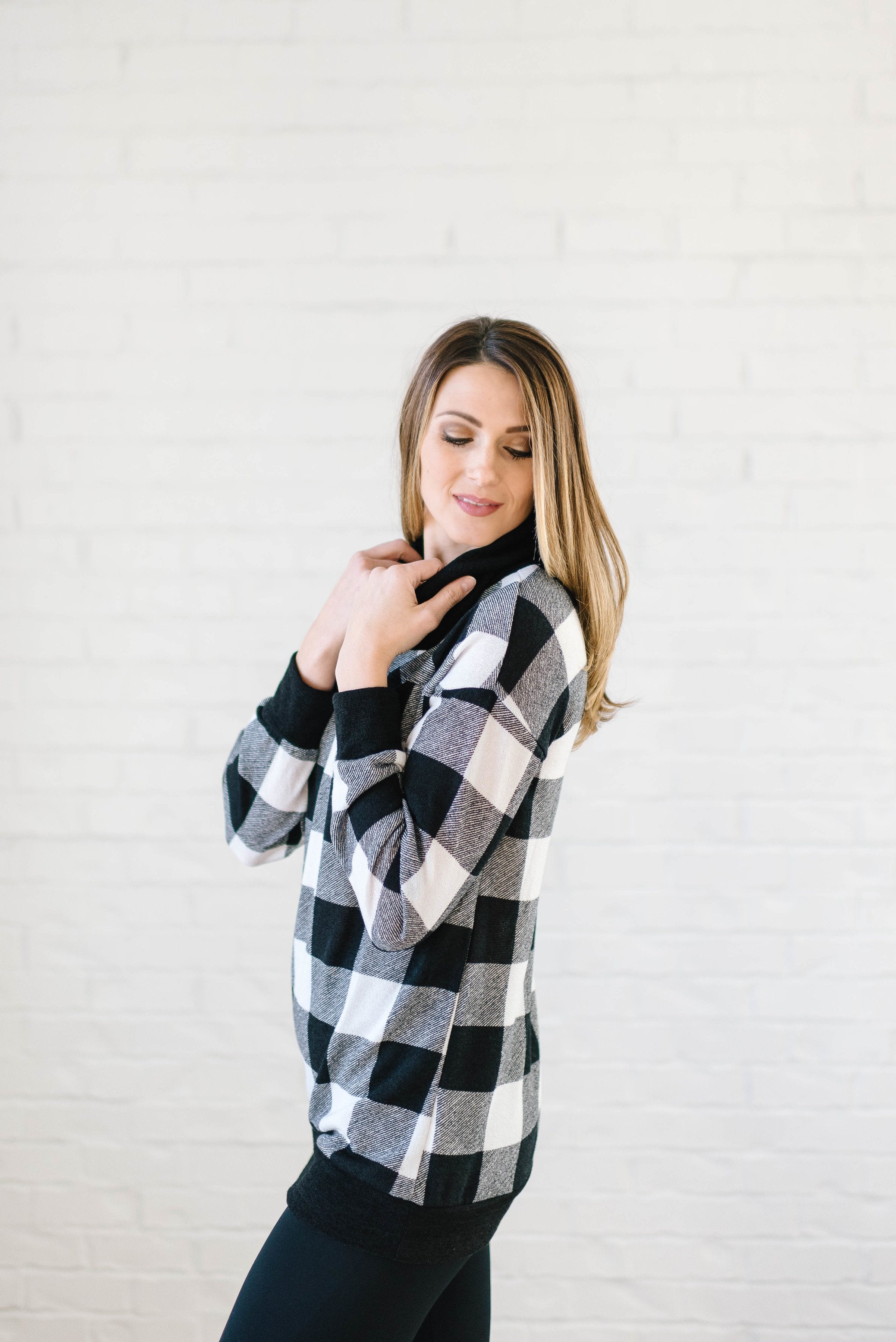 The Denise Cowl Neck Top in Black & White