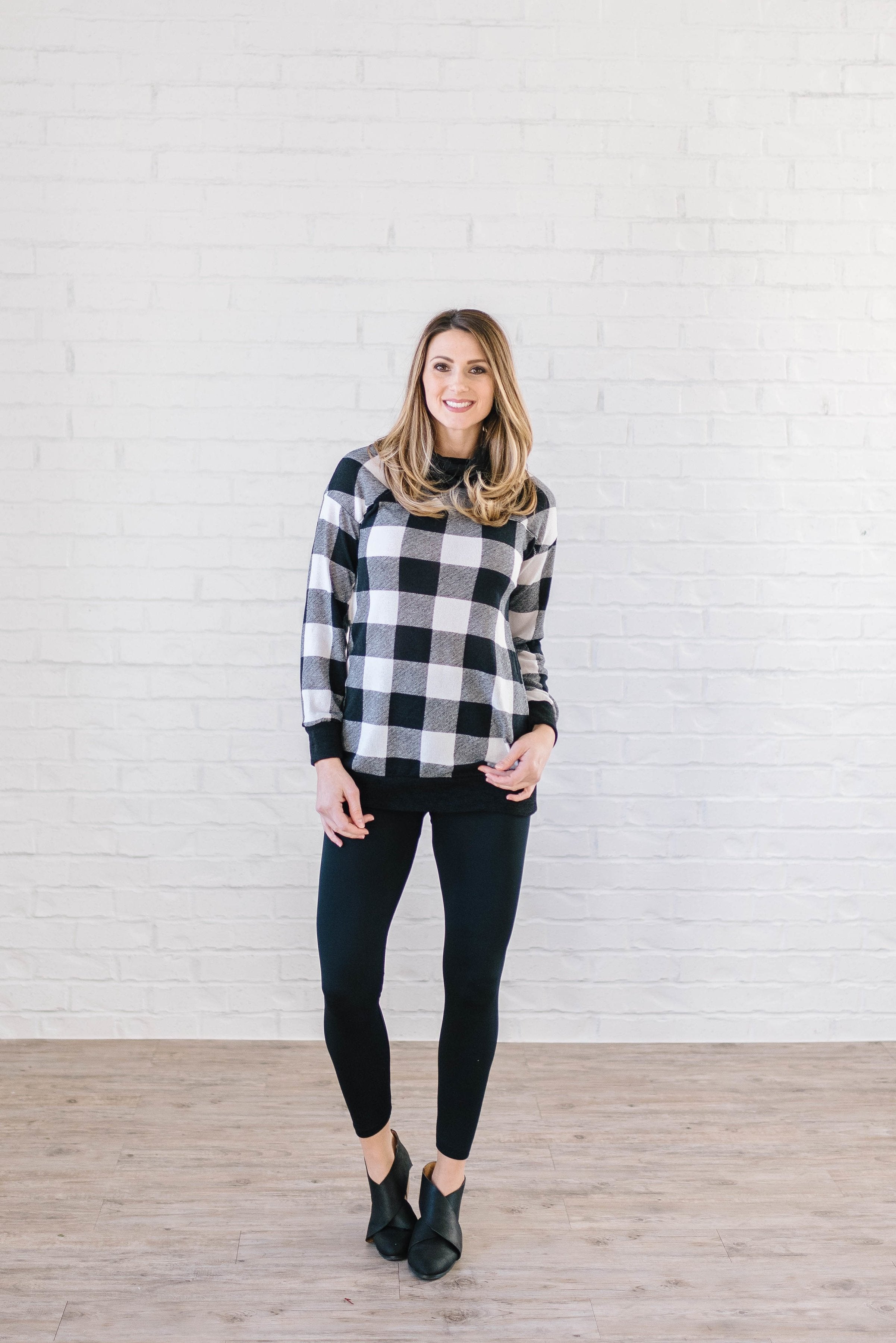 The Denise Cowl Neck Top in Black & White