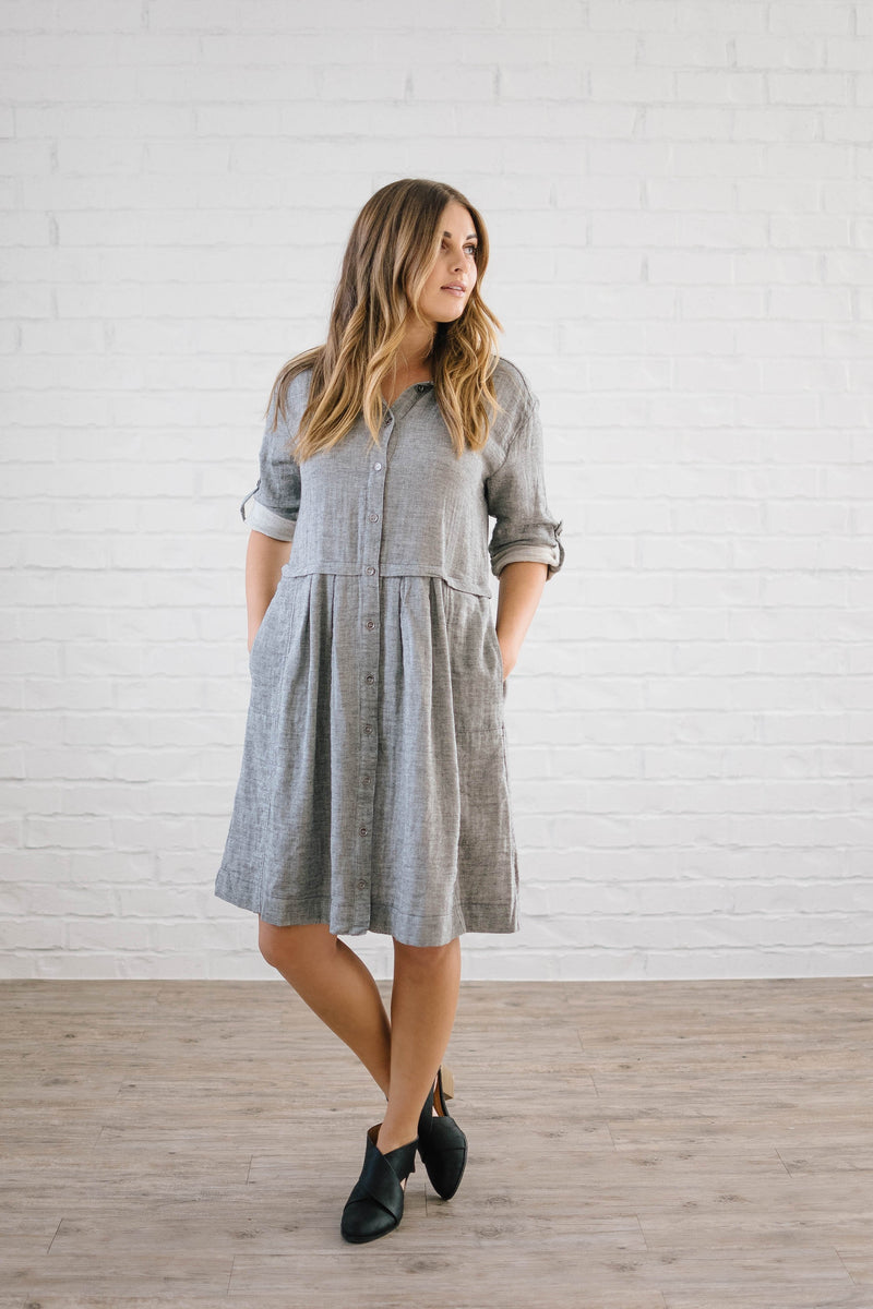 The Emily Gauze Button Down Dress in Gray